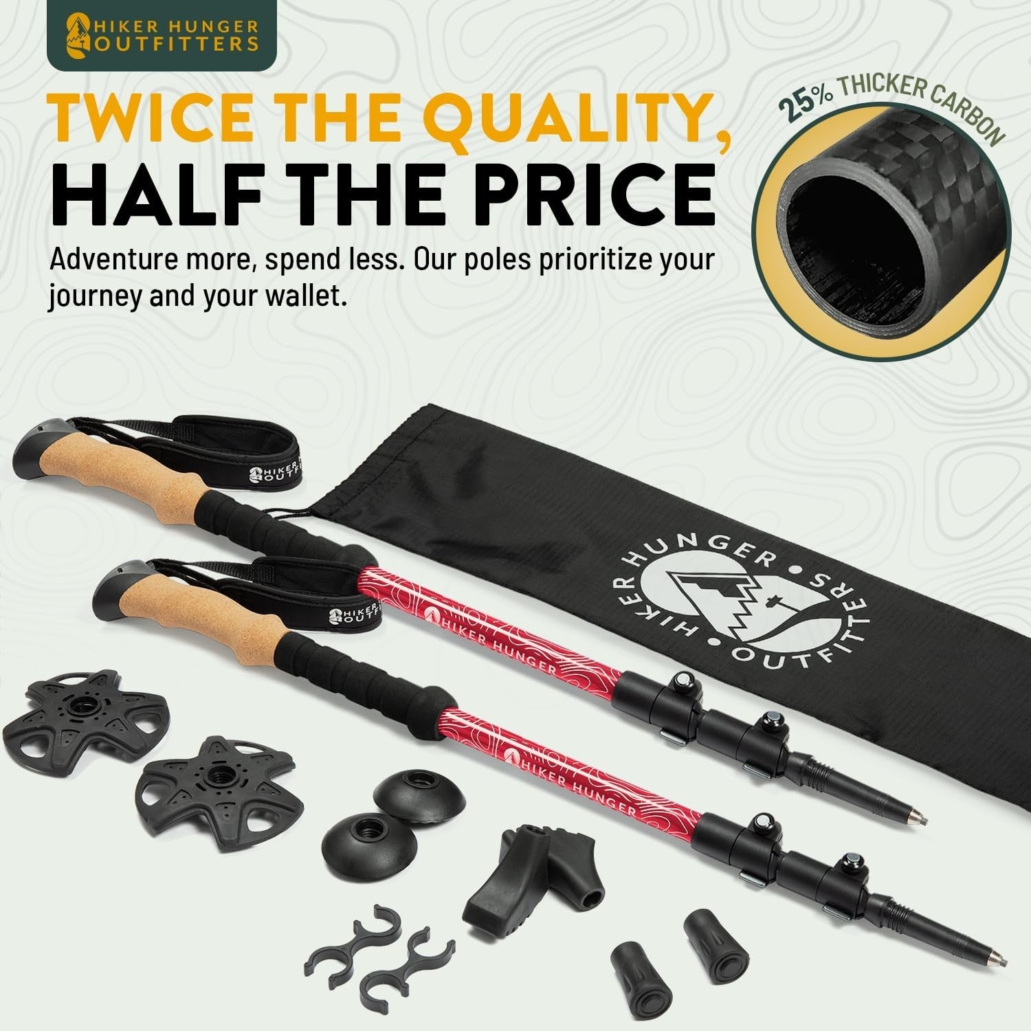 Lightweight Carbon Fiber Trekking Poles - Collapsible Hiking Sticks with Cork Gr2