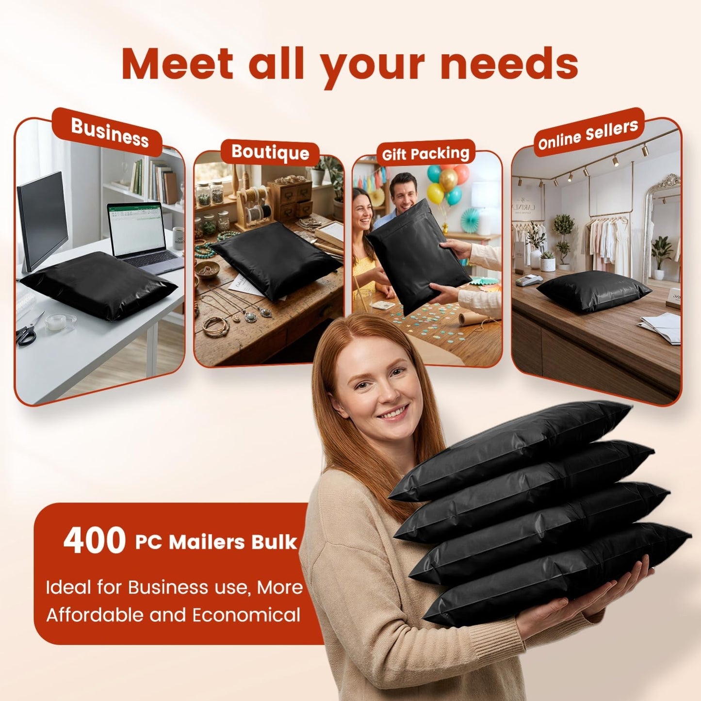 Large Poly Mailers 14.5x19" - 400PC Self-Seal Shipping Bags for Clothes, Waterpr7