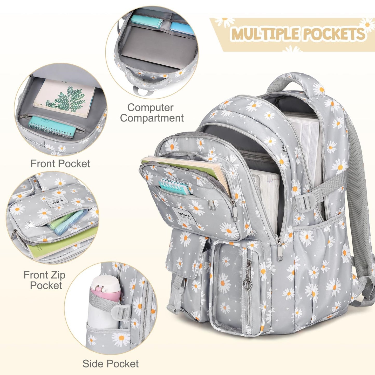 Stylish Girls Backpack Set with Lunch Bag & Pencil Pouch   Teen Laptop Bookbag,3