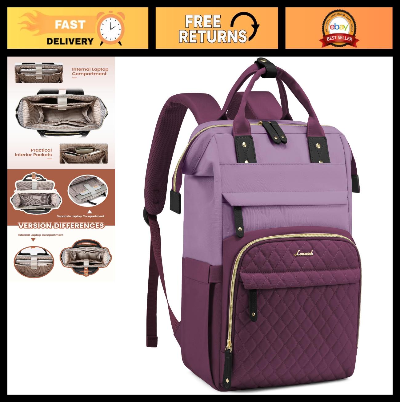 Waterproof Laptop Backpack for Women, 15.6" Travel Bag, Nurse & Teacher Purse, C0