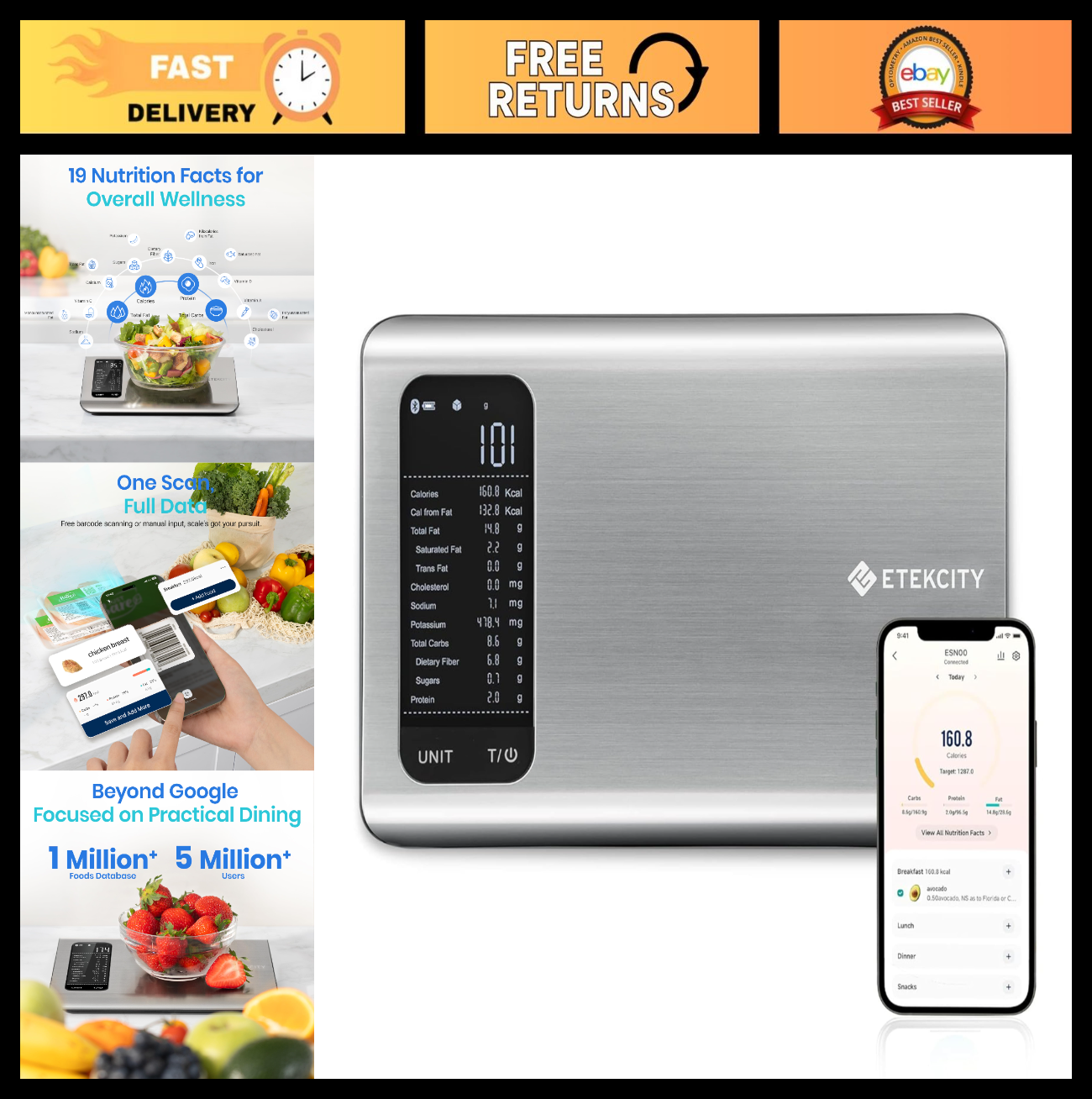 Digital Food Kitchen Scale with Nutritional Calculator & Smart App   11lb Capaci0
