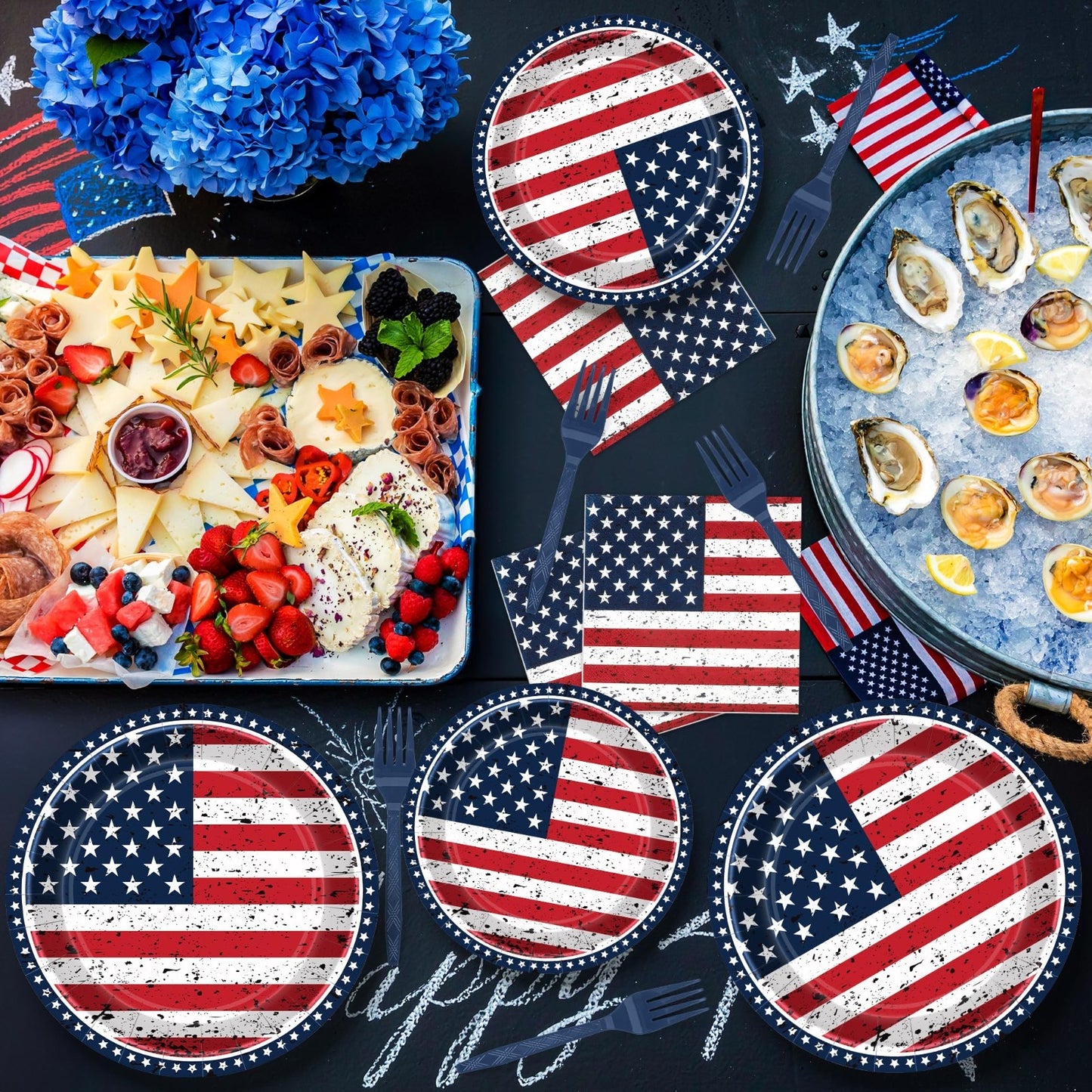 96PCS 4th of July Party Supplies - American Flag Plates, Napkins & Forks Set2