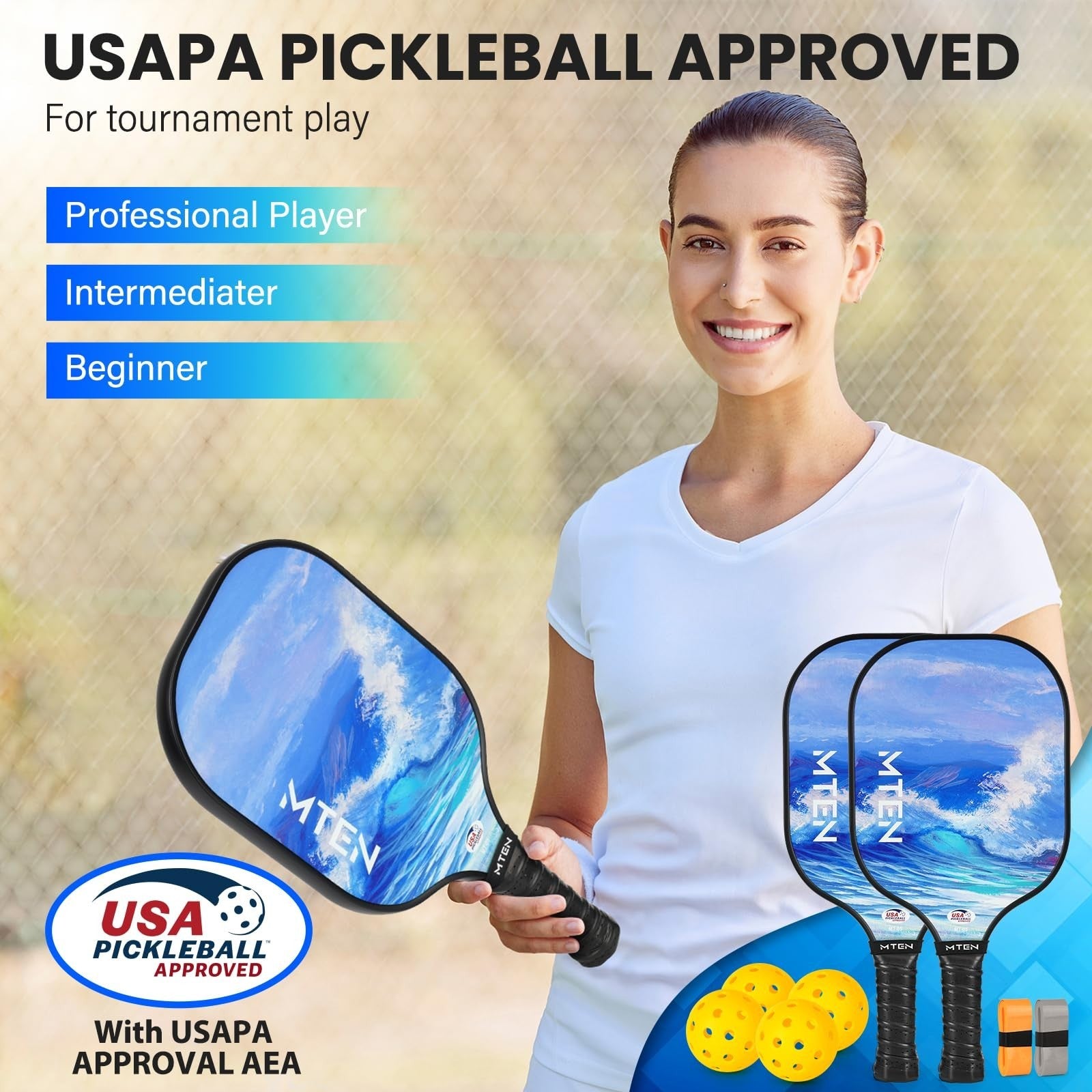 Pickleball Paddle Set of 2/4/1 - USAPA Approved Fiberglass Rackets, Lightweight2