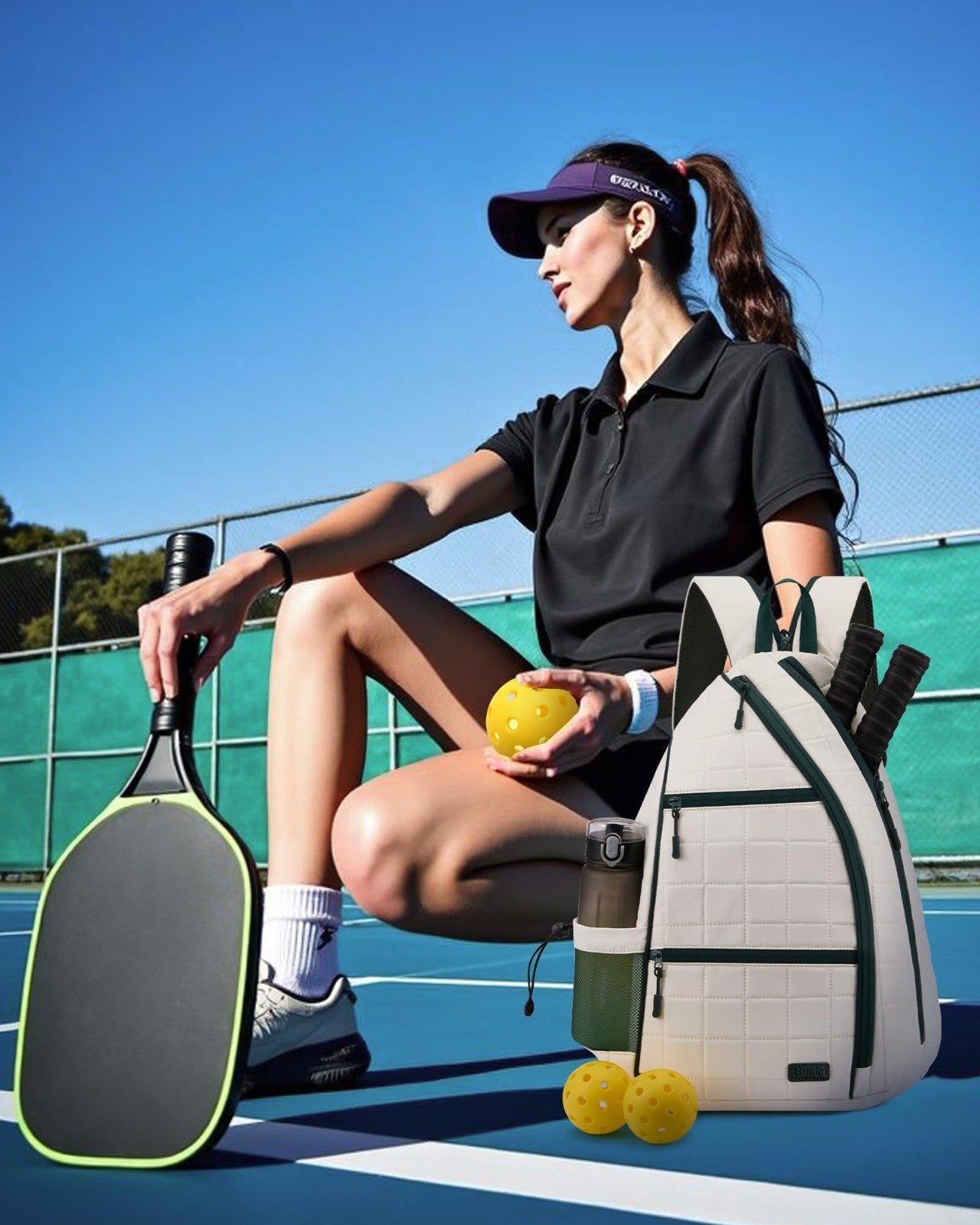 Quilted Crossbody Sling Backpack for Women - Tennis & Pickleball Paddle Bag2