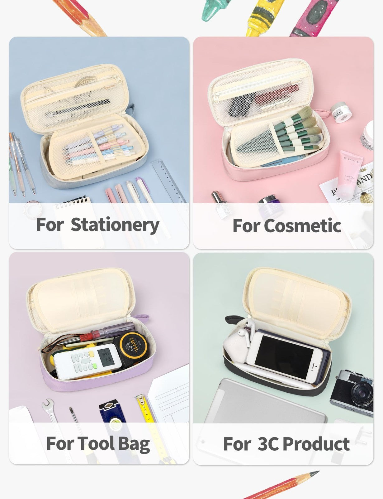 Aesthetic Pencil Case   Large Zippered Pen Pouch, Kawaii Stationery Organizer, S6