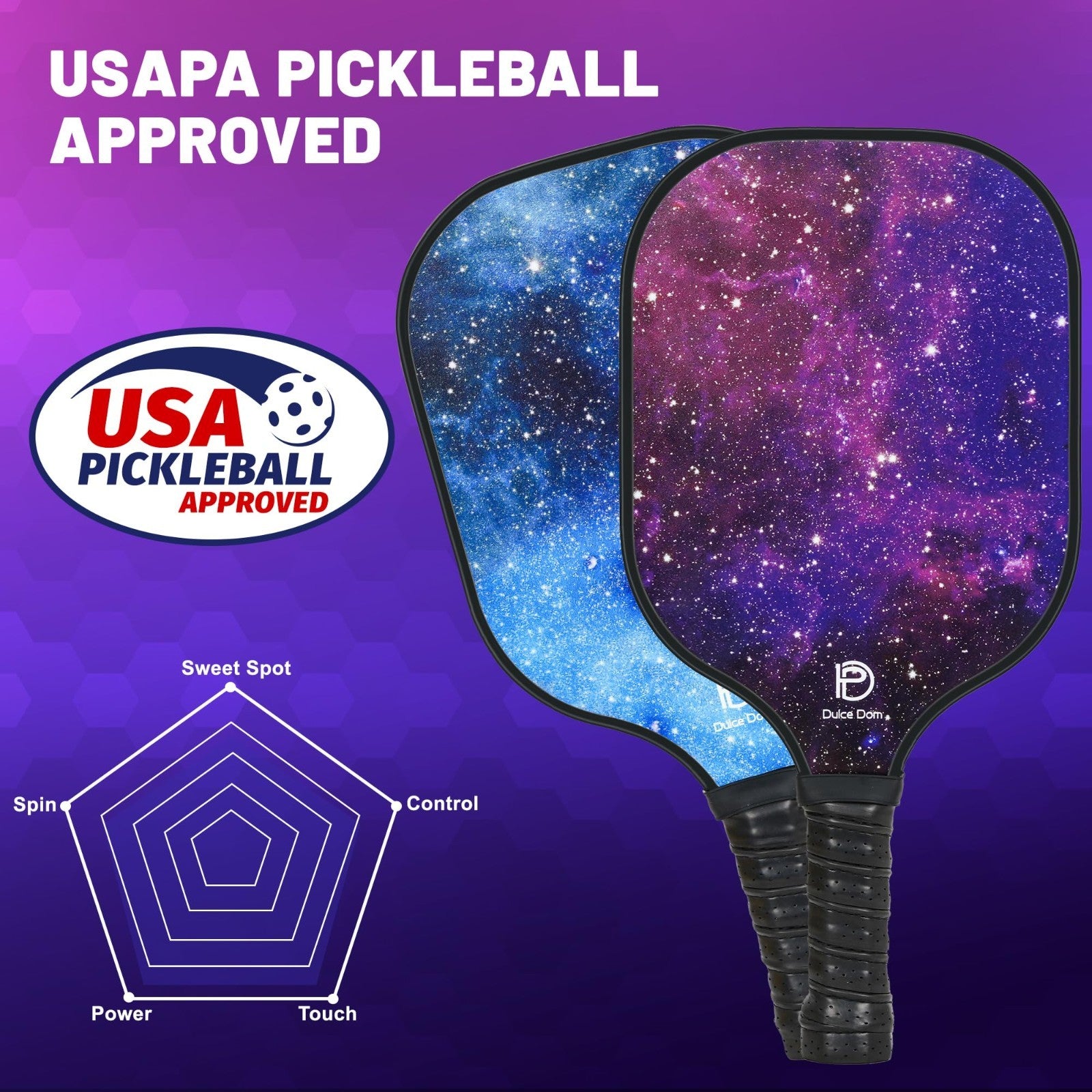Pickleball Paddles Set of 2/4 - USAPA Approved, Fiberglass/Graphite Rackets, Car3