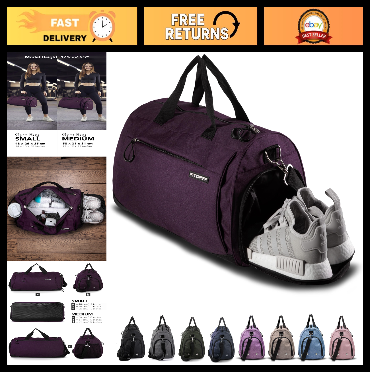 Gym Duffle Bag with Shoe & Wet Compartment - Travel, Sports, Fitness & Workout0