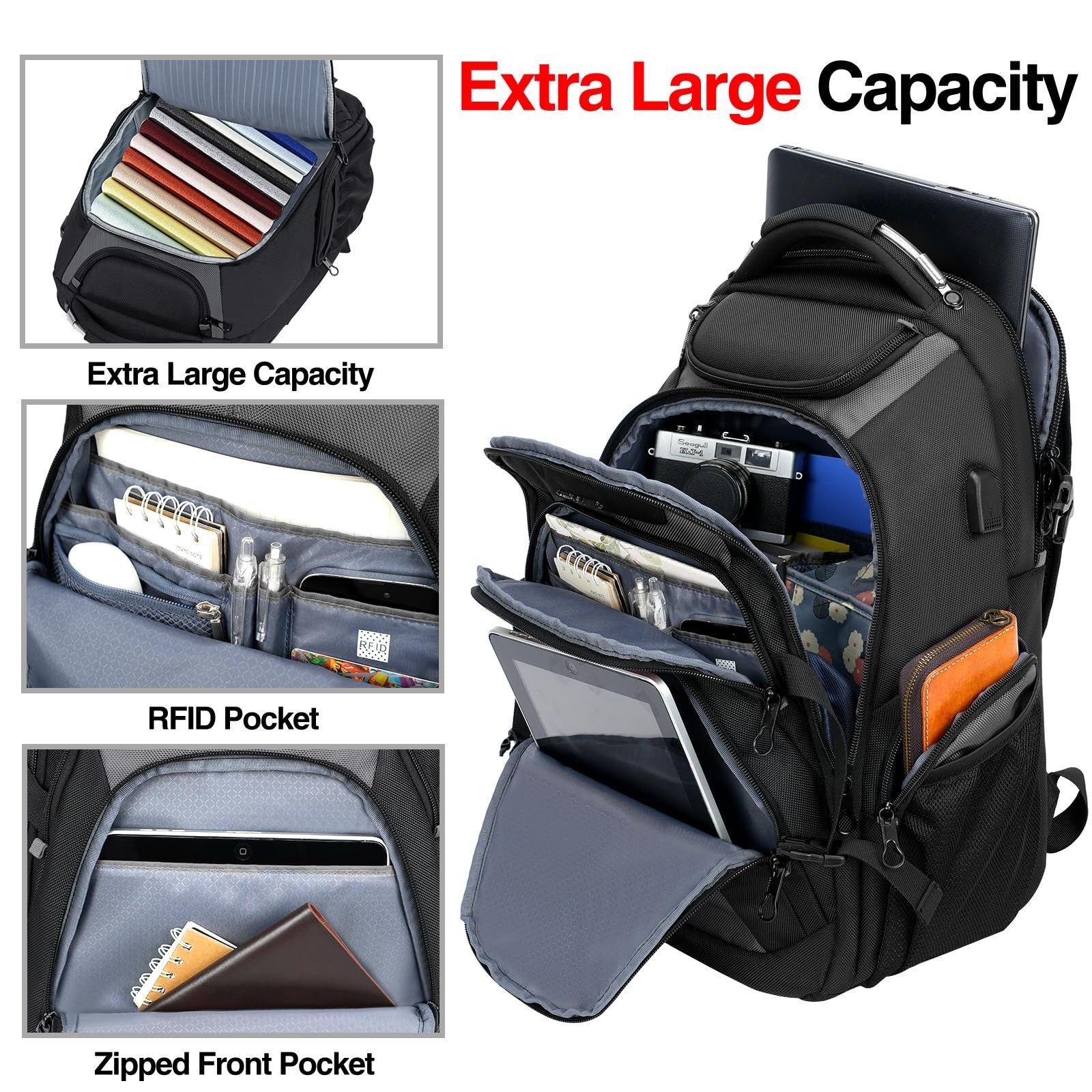 XXXL Laptop Backpack for 18.4 Inch Computers, Stylish Travel Bag for Men   Black3
