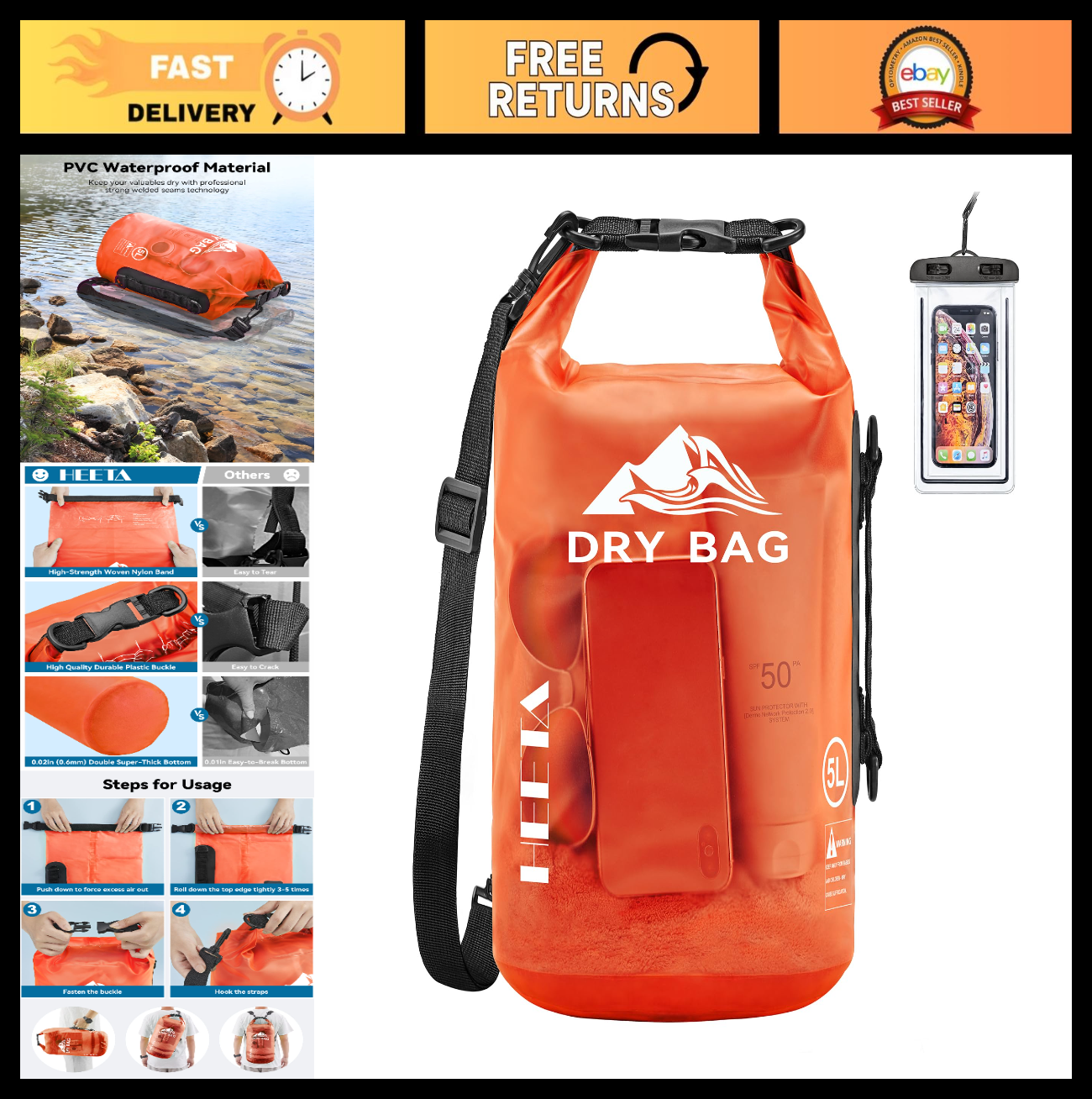 Waterproof Dry Bag for Travel, Kayaking, Boating - Lightweight Roll Top Storage0
