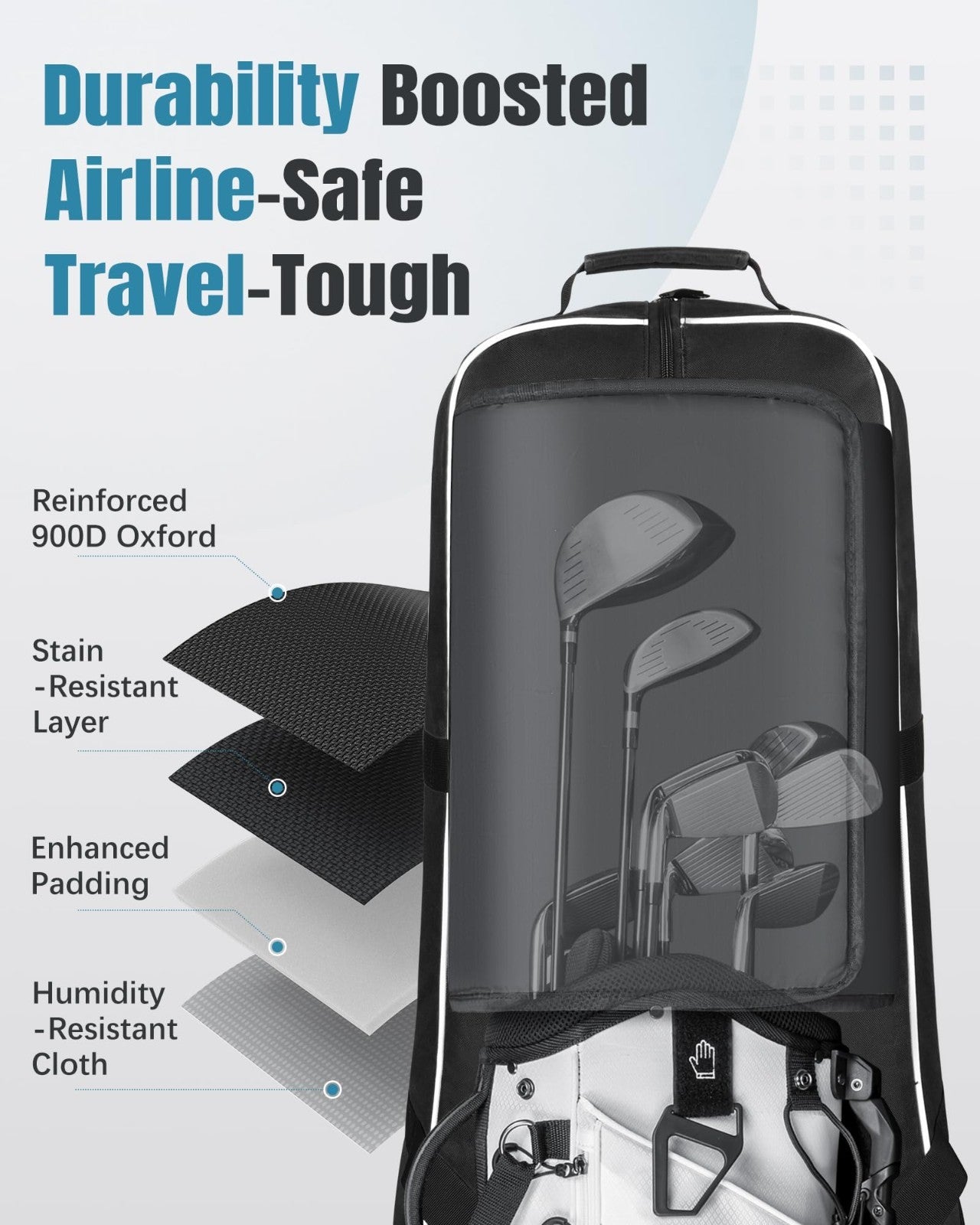 Golf Travel Bag with Wheels, Soft Sided 900D Oxford, Padded Club Protection, Uni2