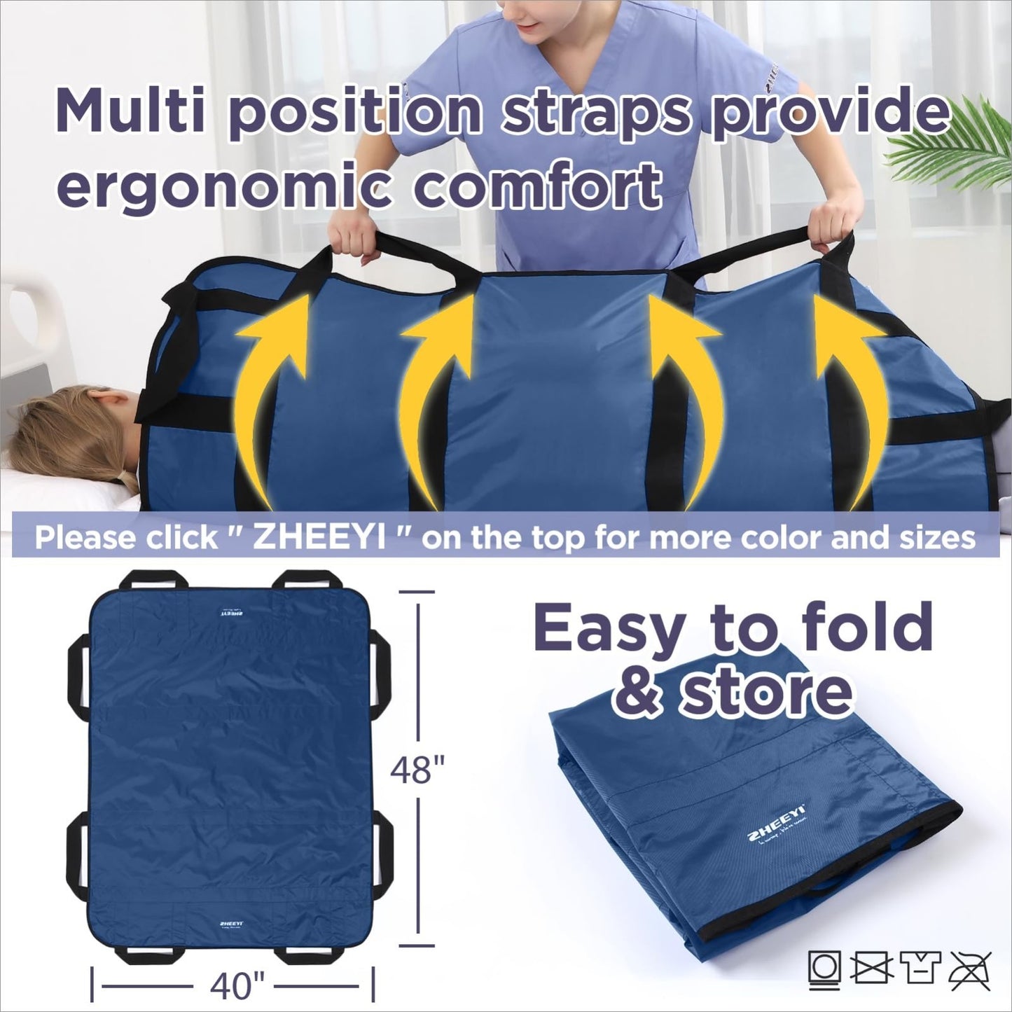 48"x40" Reusable Bed Pad with Handles   Washable Transfer Sheet for Lifting & Re3