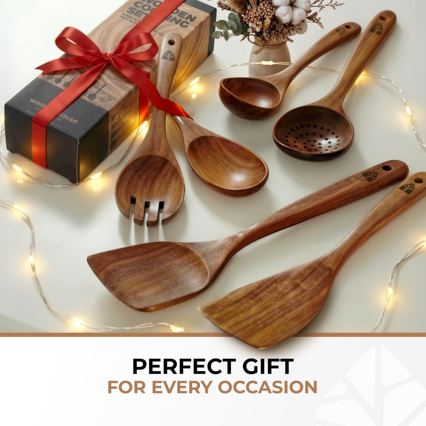Premium Teak Wooden Cooking Spoons Set   6 Pcs, Durable, Nonstick, Heat Resistan8