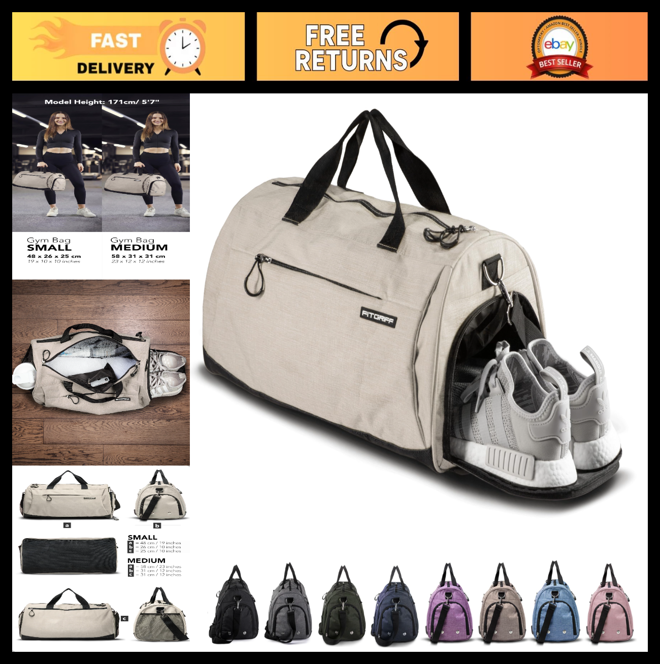 Versatile Gym Duffle Bag with Shoe & Wet Compartment for Travel, Sports & Fitnes0