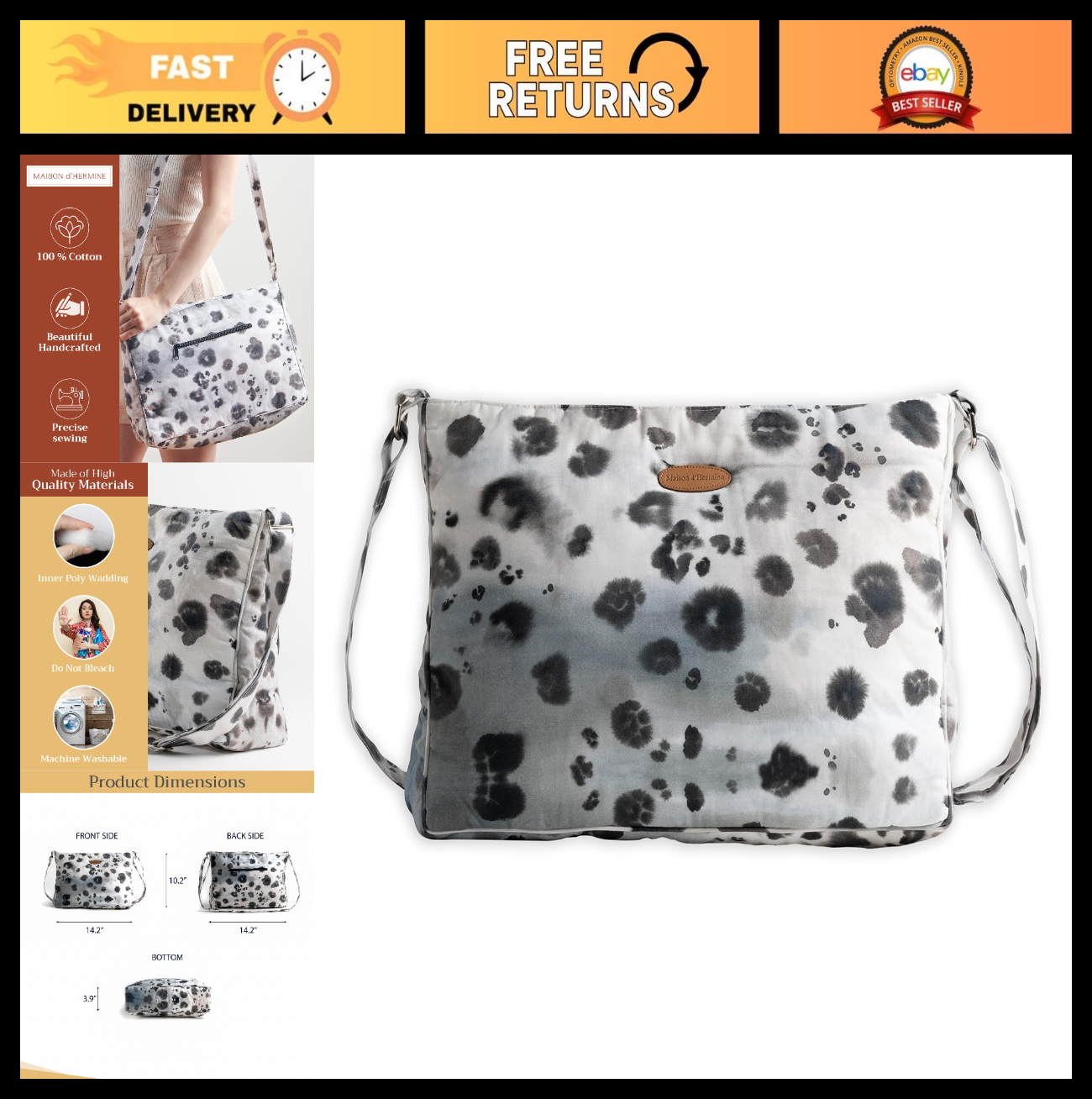 Stylish Women's Cotton Shoulder Handbag   Versatile Tote Bag for Everyday Use0
