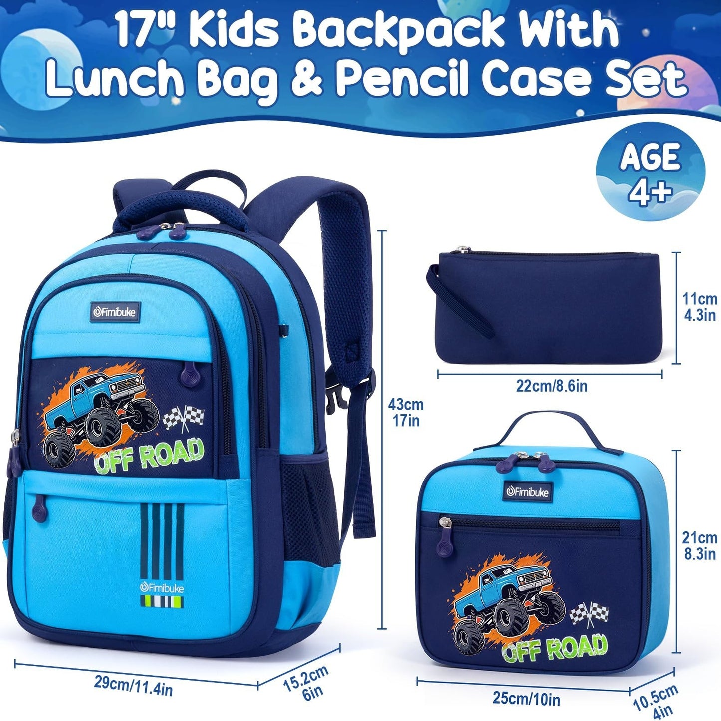 Monster Truck Backpack Set for Boys   3PCS with Lunch Box   Kids School Bag2