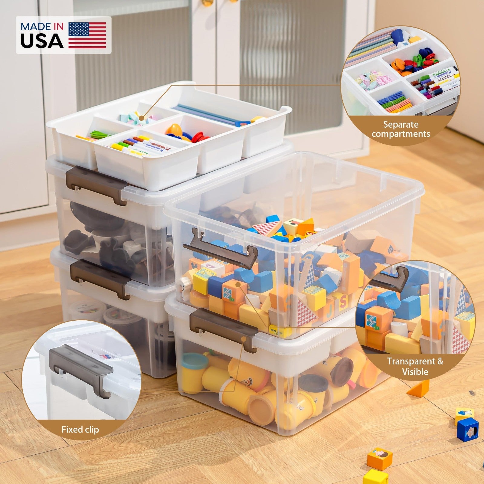 Clear Craft Organizers 17QT Storage Box Set with Tray   2 Pack, Ideal for Crafts4
