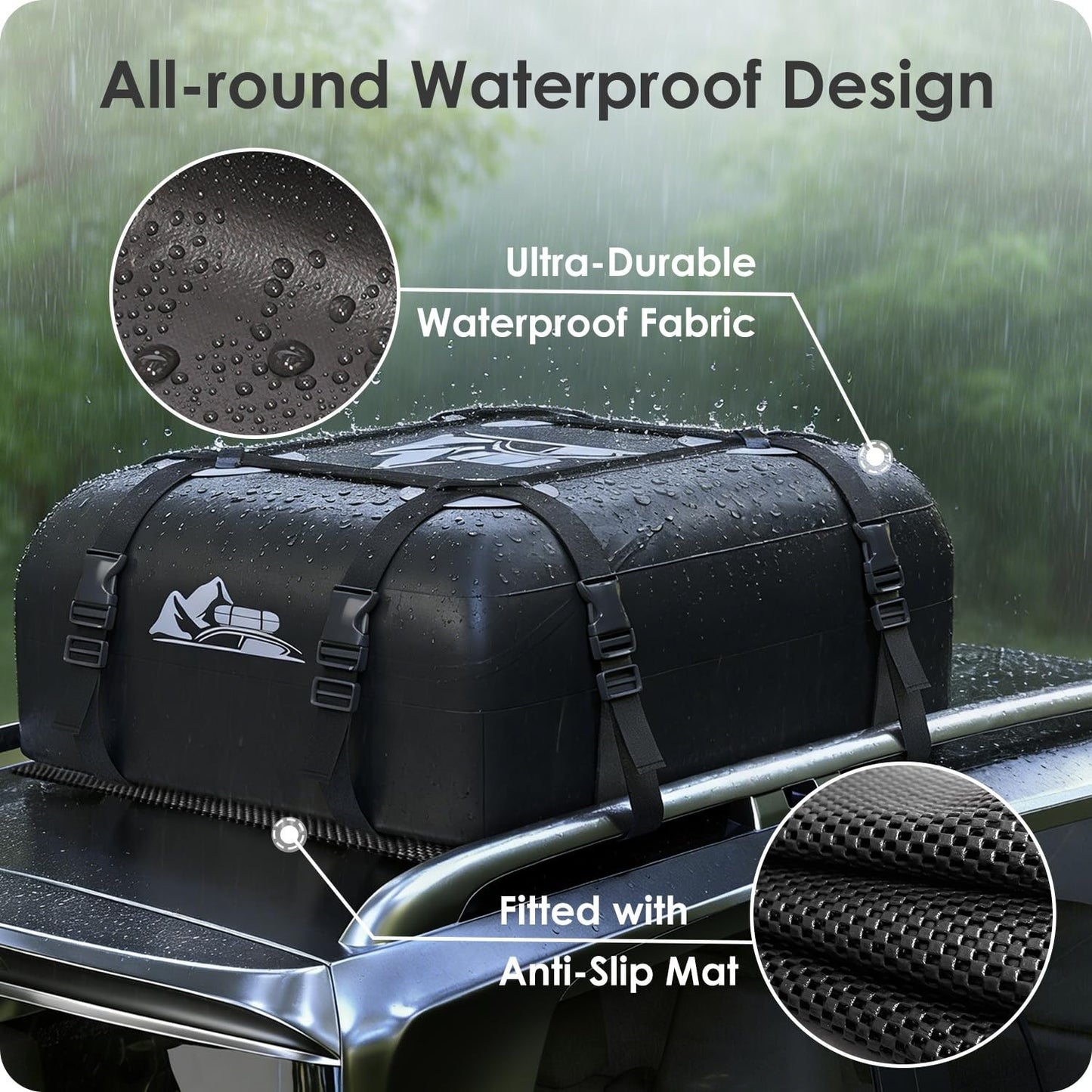 Rooftop Cargo Carrier Bag 15-20 Cu Ft Waterproof Roof Storage Bag Gray2