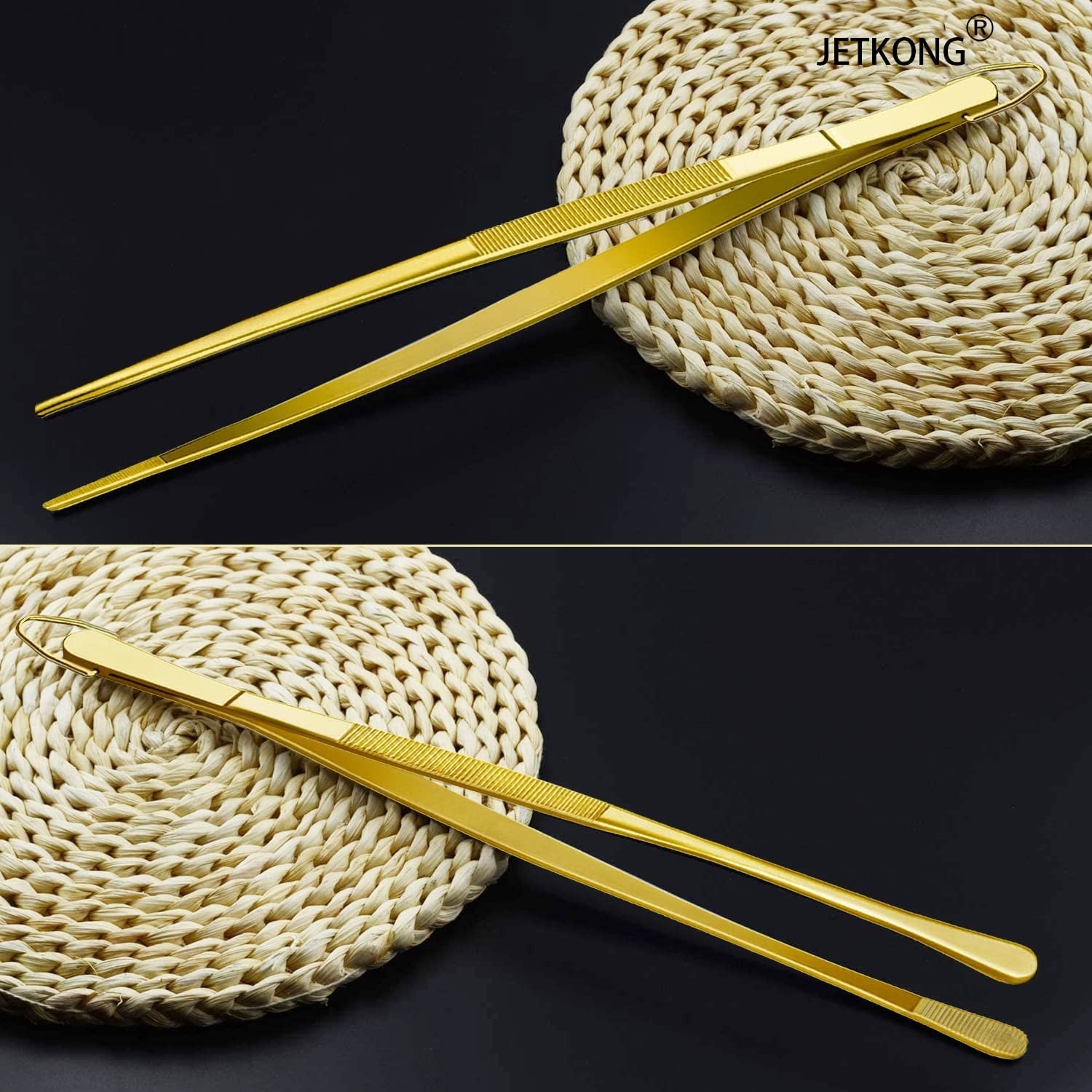 12 Inch Stainless Steel Cooking Tweezers   Set of 2 Kitchen Food Tongs (Gold)5