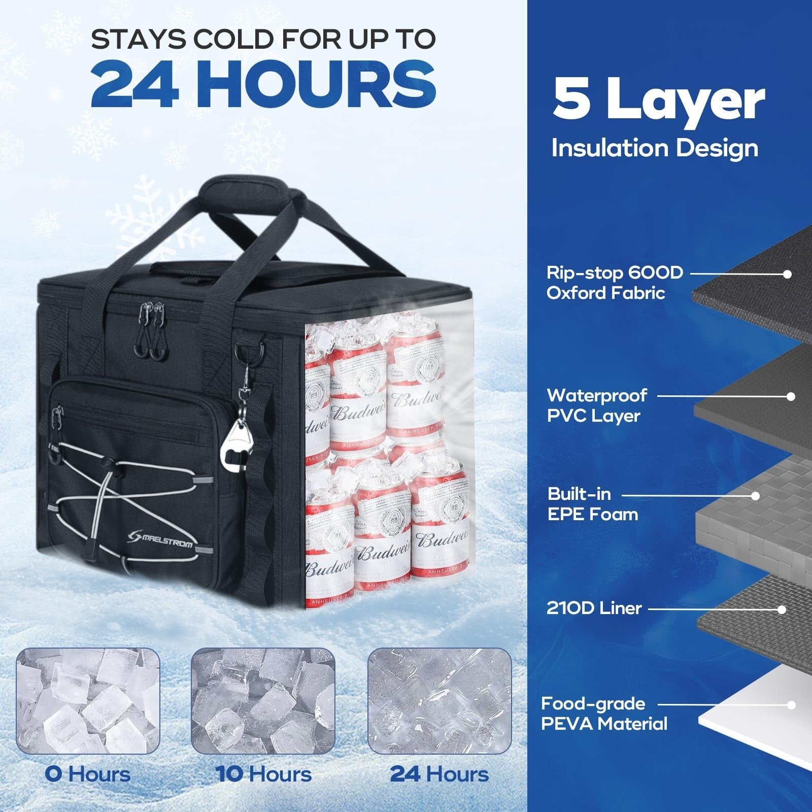 Insulated Soft Cooler Bag - 30/40 Can, Leakproof Ice Chest, 24h Cold, Lightweigh2