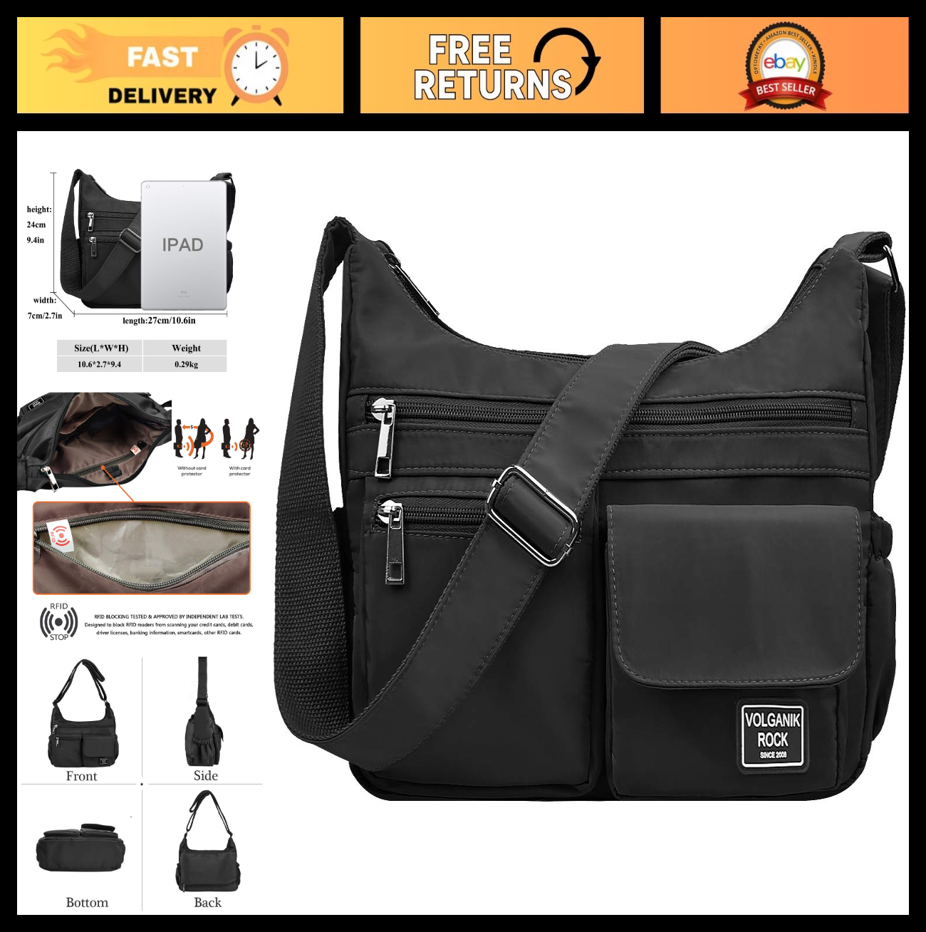 Lightweight Waterproof Crossbody Bag for Women | RFID Travel Shoulder Purse0
