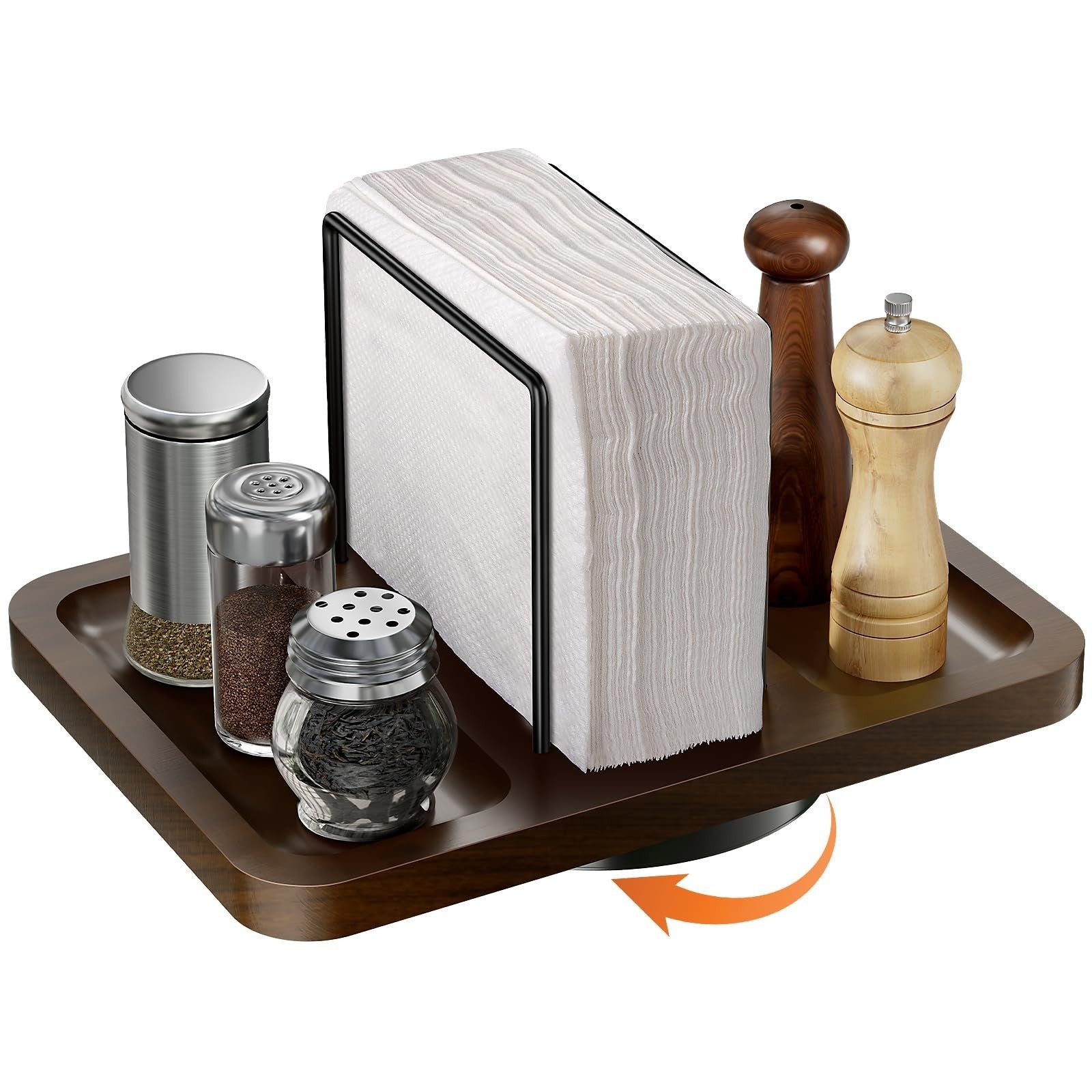 Rotating Napkin Holder & Salt Pepper Shakers Caddy for Kitchen & Dining Decor0