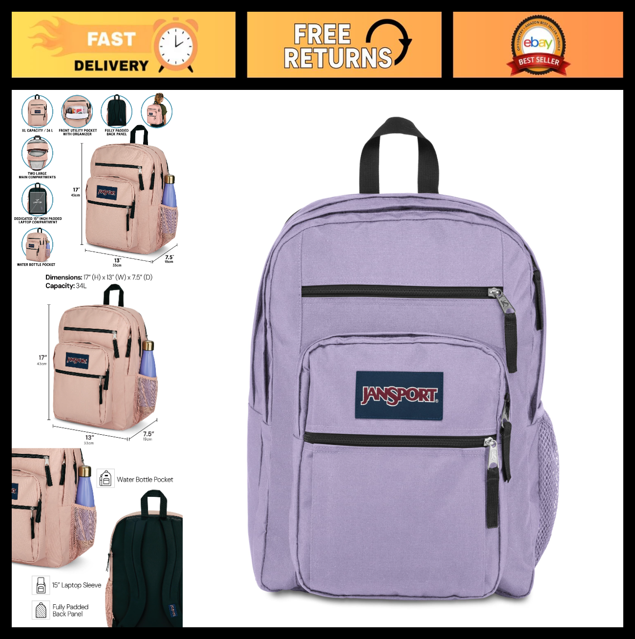 Ergonomic Laptop Backpack with 2 Compartments, 15” Sleeve, Haul Handle   Pastel0