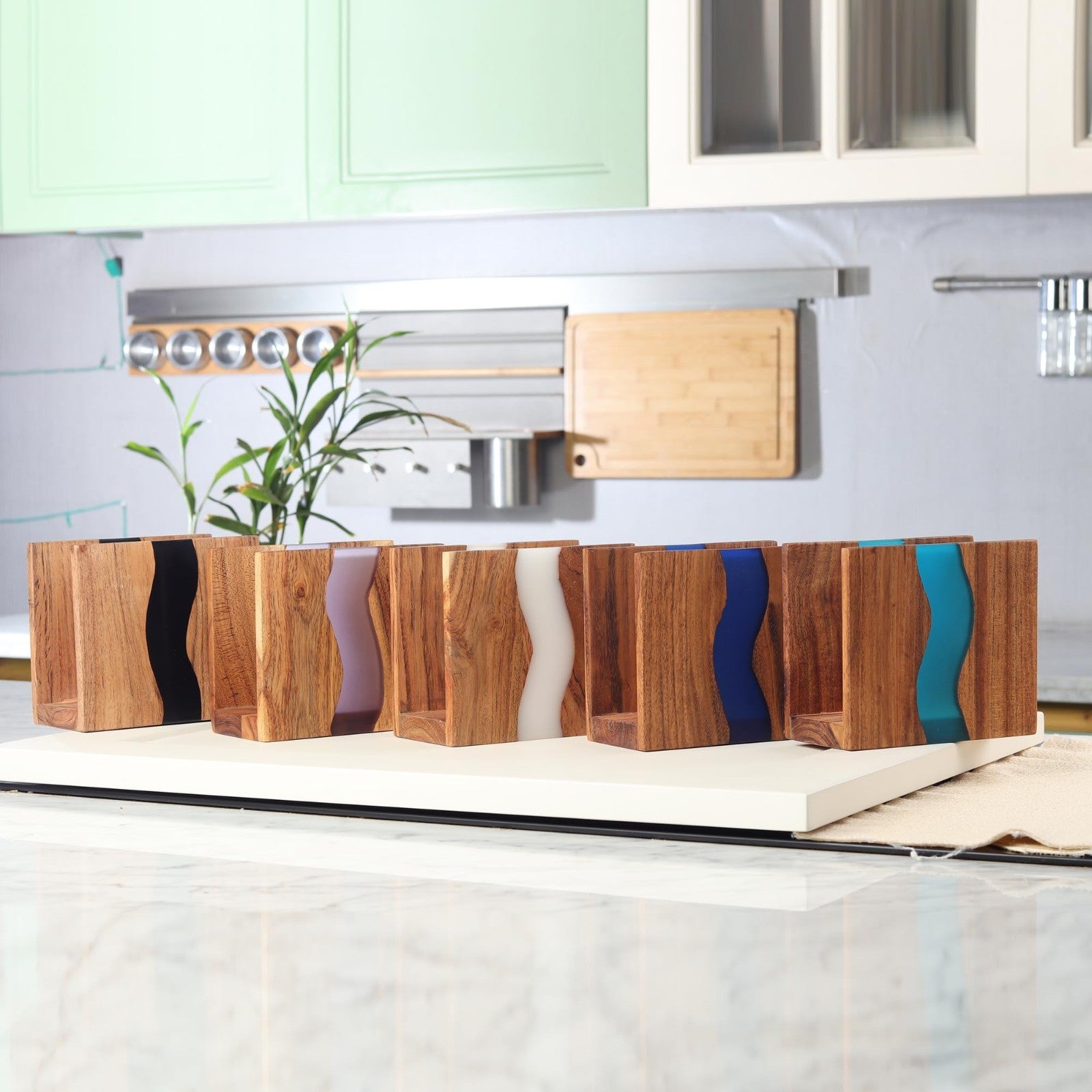Rustic Acacia Wood Napkin Holder with Epoxy Resin - Farmhouse Table Organizer, 62