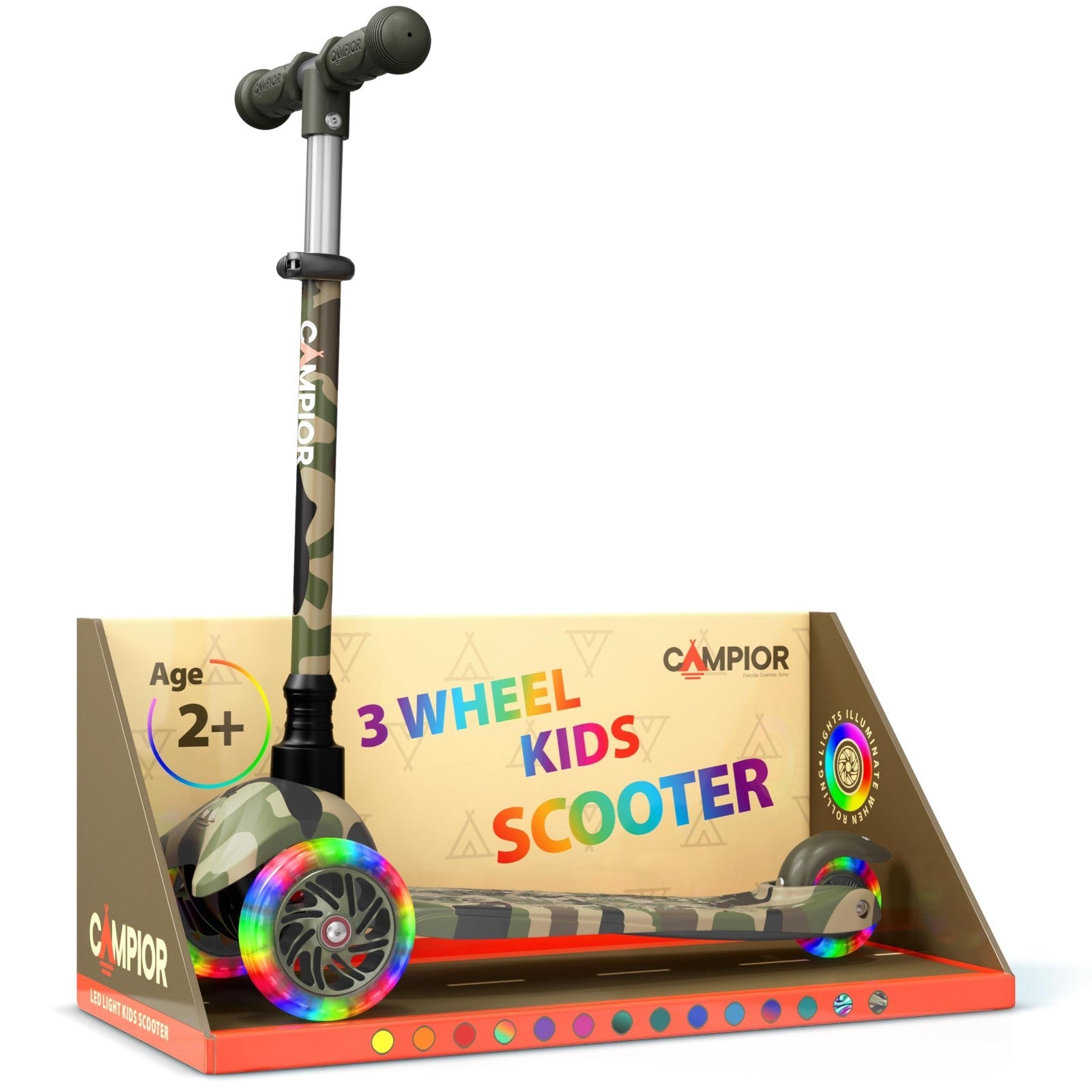 Camo Mini 3-Wheel Kids Scooter - LED Light-Up Wheels, Adjustable Handlebar, Anti1