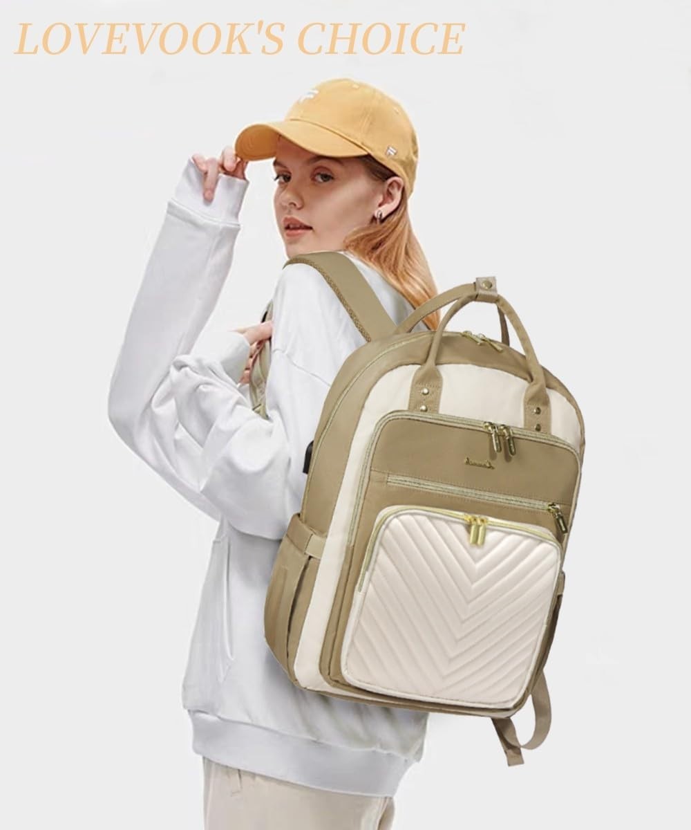 Large Capacity 15.6" Laptop Backpack for Women, Waterproof Travel Day Pack, Khak7