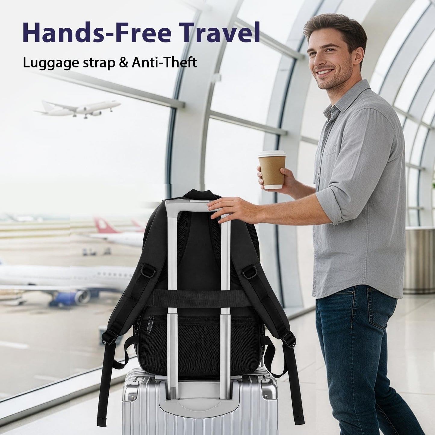 Airline Approved Laptop Backpack, Travel Work Bag with Multiple Pockets & USB Po4