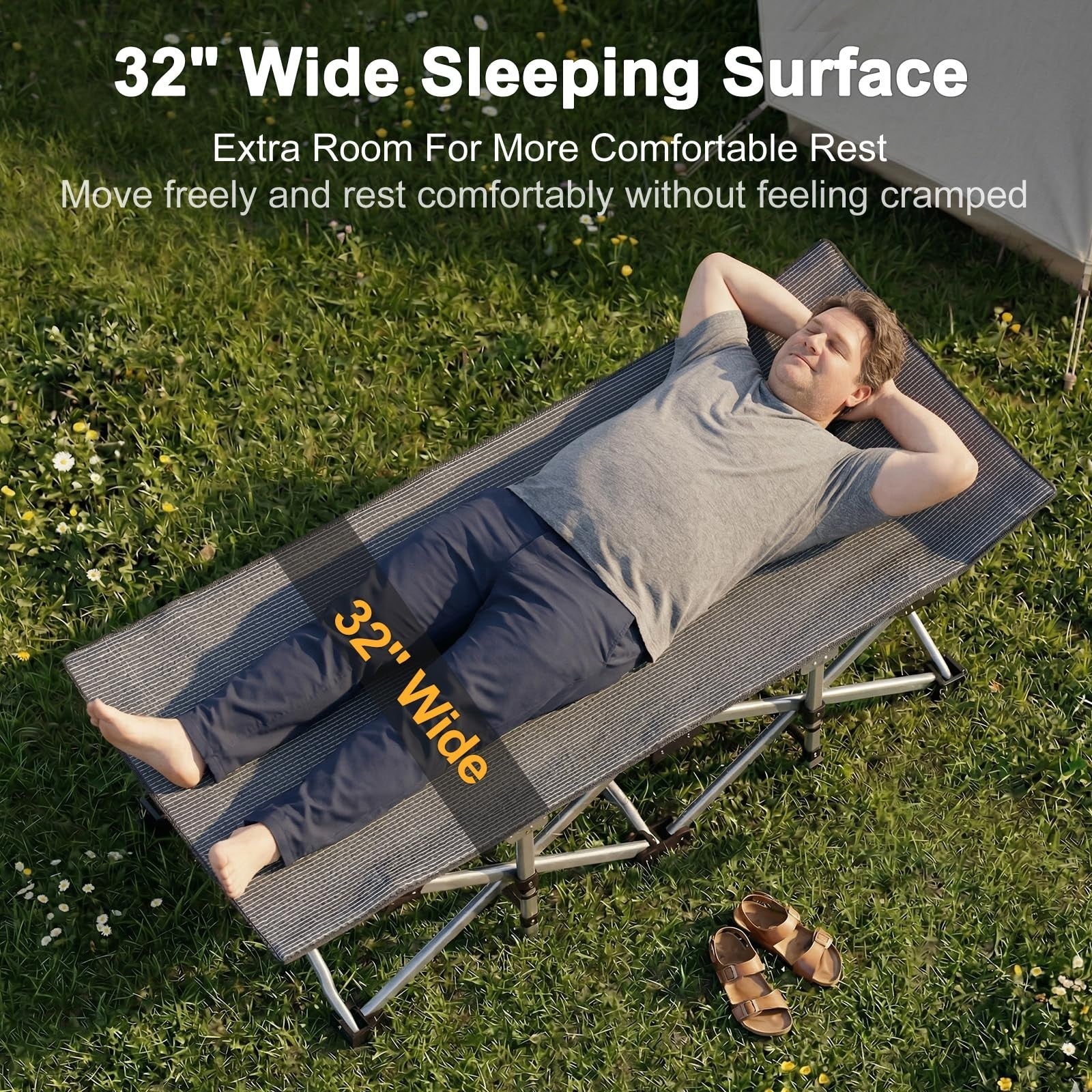 XXL Folding Camping Cot for Adults   32" Wide, 900 lb Capacity, Sturdy Frame, Re4