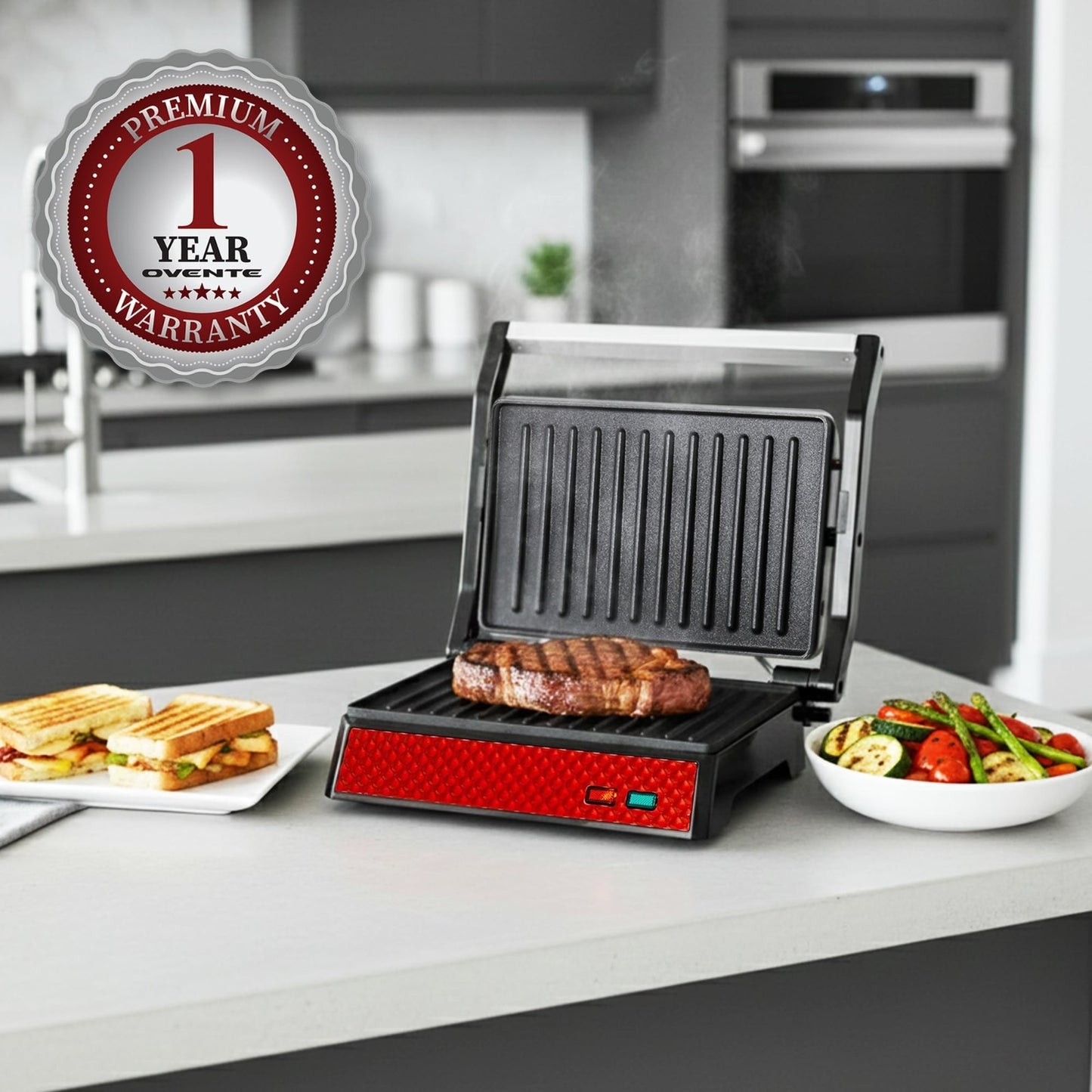 Electric Indoor Panini Press Grill & Sandwich Maker - Non-Stick Plates, 180° Ope9