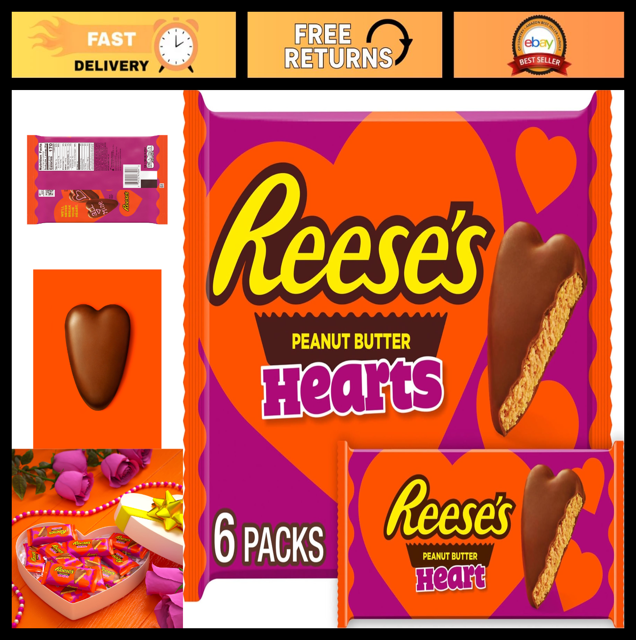 Milk Chocolate Peanut Butter Hearts Candy Packs - 1.2 oz (6 Count) Treats0