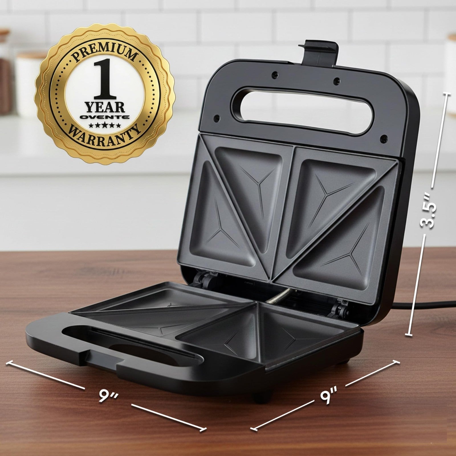Electric Sandwich Maker - Non-Stick Plates, Cool Touch Handle, Easy Clean, Ideal2