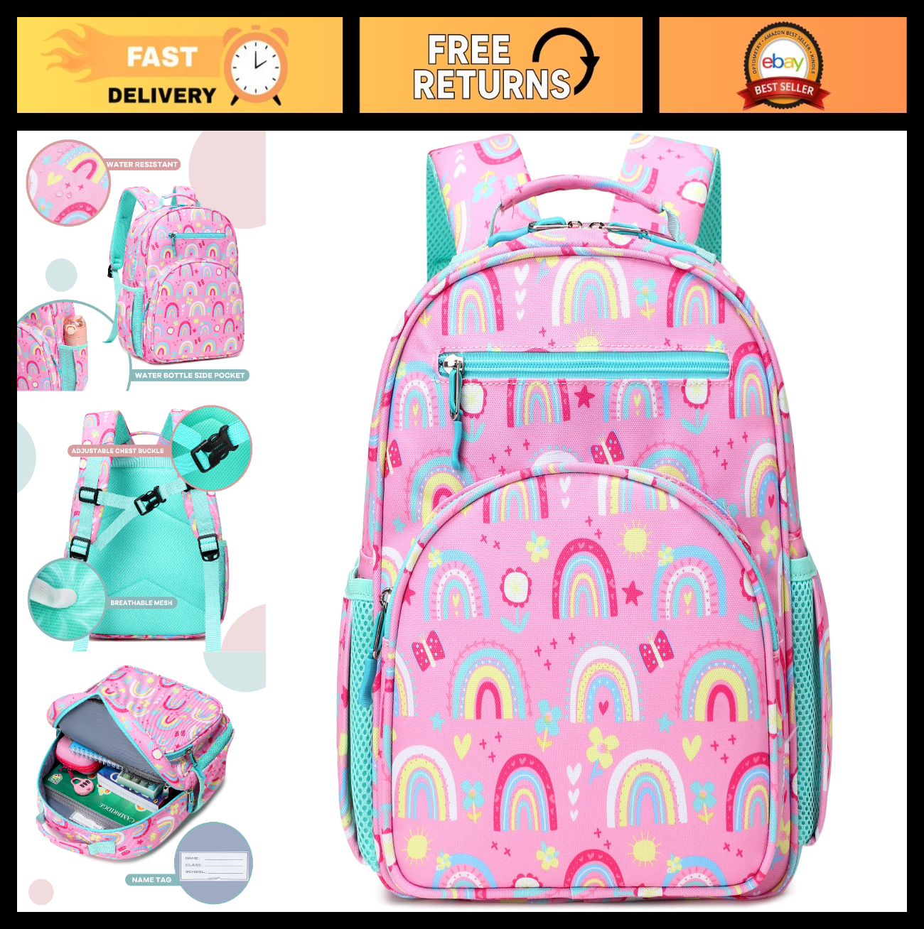 Cute Mini Toddler Backpack for Girls   Rainbow Pink Preschool Bookbag, Kids' Bag0