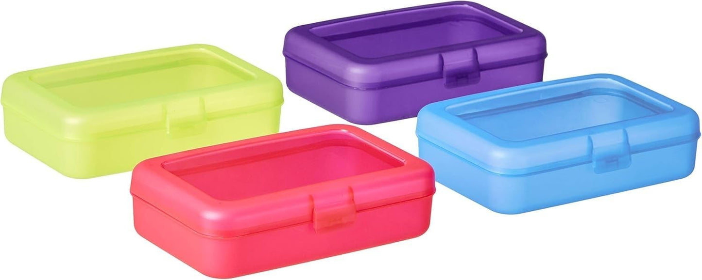Large Pencil Cases 4 Pack, Durable Plastic Storage Organizer, Multi Color School4