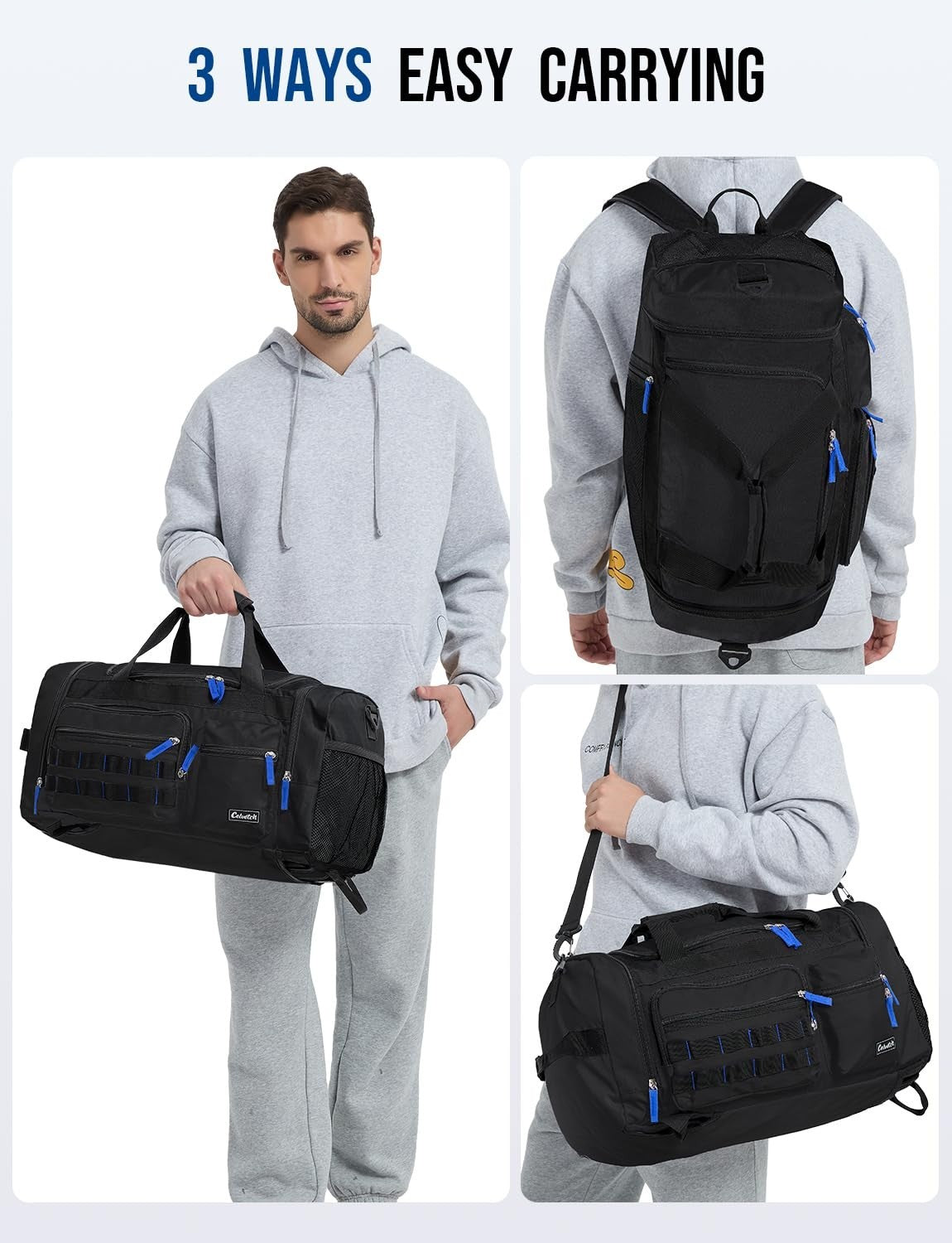 3-in-1 Gym Bag for Men & Women, 39L Sports Duffel, Weekend Travel Backpack, Wet5