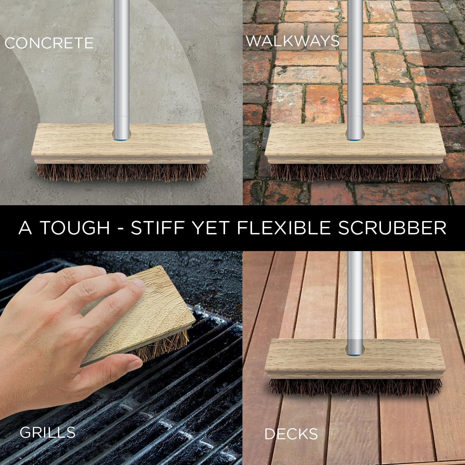 9" x 3.5" Deck Scrub Brush with Palmyra Bristles for Outdoor Cleaning - Removes3