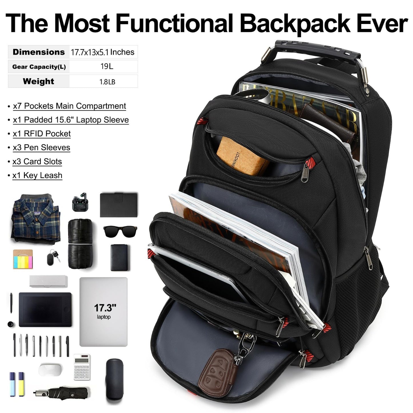 Waterproof 15.6" Laptop Backpack with USB Port, Anti Theft Travel Bag for Work &4