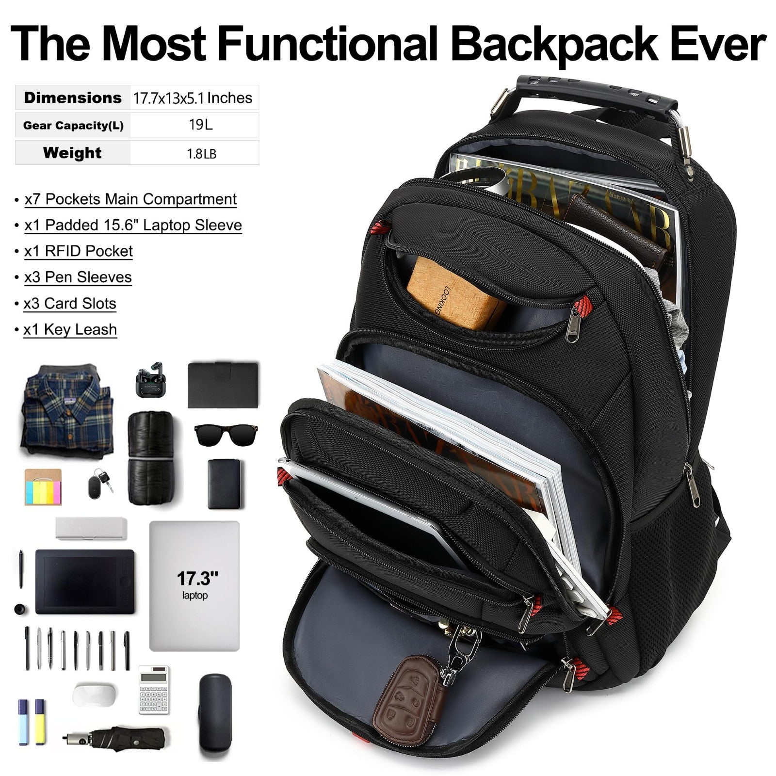Waterproof 15.6" Laptop Backpack with USB Port, Anti Theft Travel Bag for Work &4