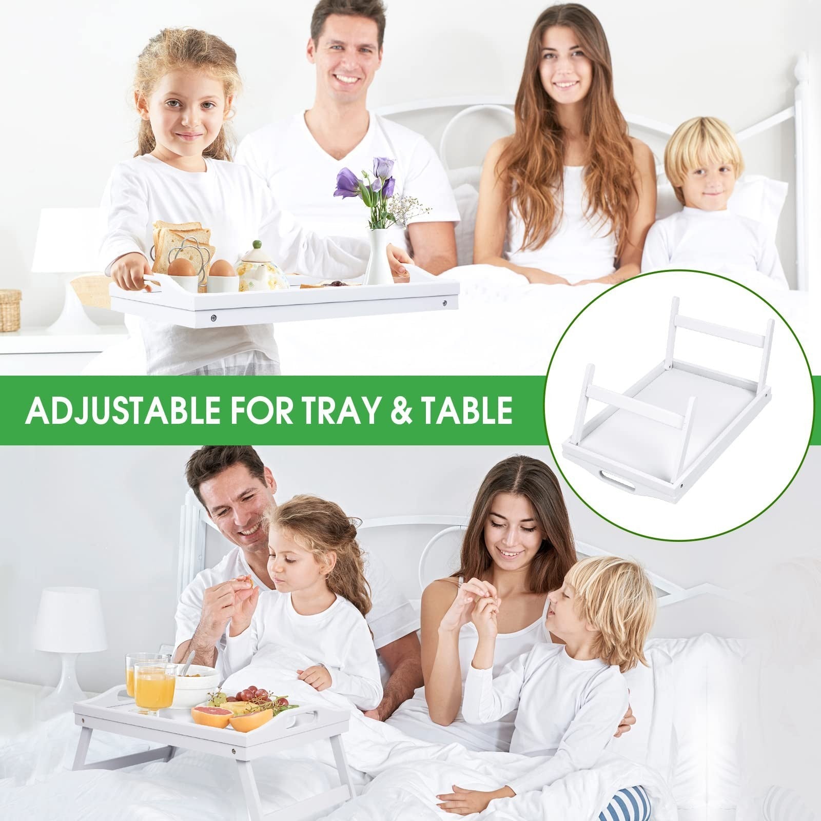 Foldable Bamboo Bed Tray Table with Handles - Ideal for Breakfast, Snacks, Lapto3