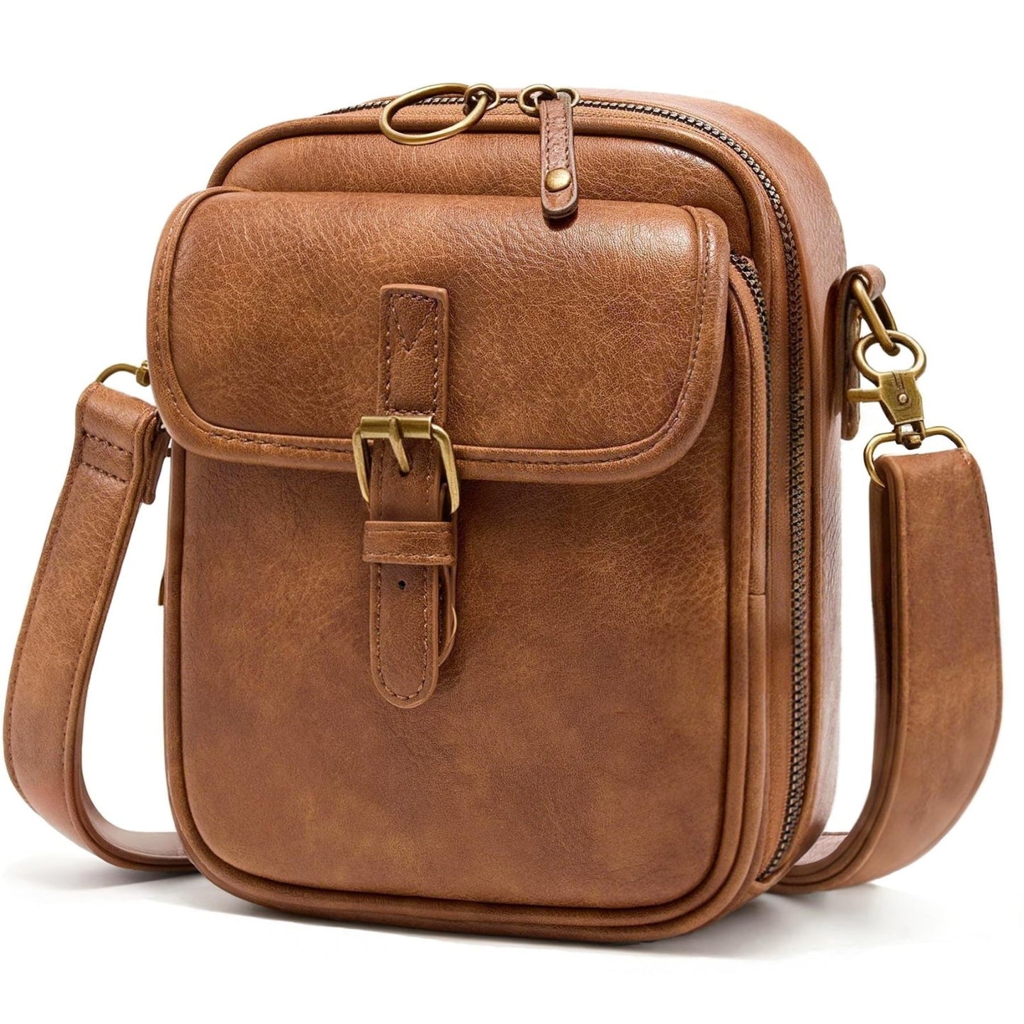 Vegan Leather Crossbody Bags for Women - Vintage Anti-Theft Messenger Purse with1