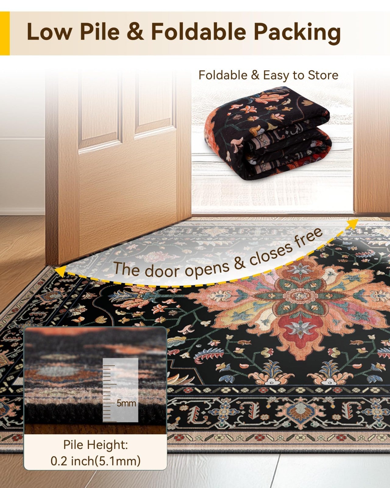 Washable 8'x10' Area Rug   Non Slip, Water Repellent, Pet Friendly, Vintage Flor5