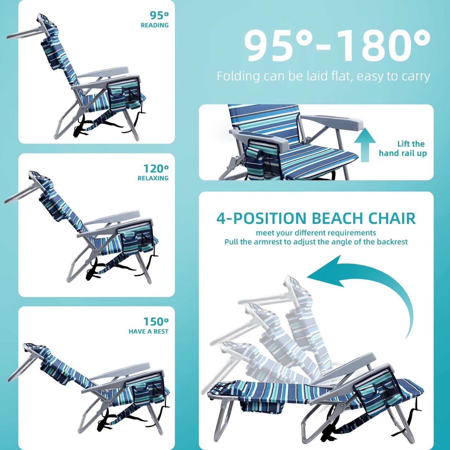 Compact Portable Beach Chair for Adults - Heavy Duty Folding Chair with Cooler P6