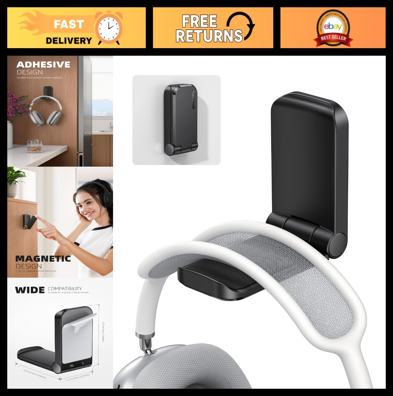Adhesive Headphone Stand & Hook Mount Clip   Under Desk Earphone Holder for All0