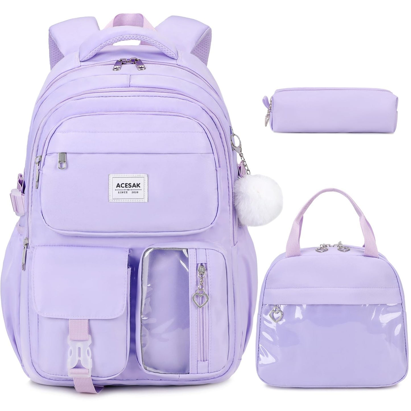 Stylish Girls Backpack Set with Lunch Bag & Pencil Pouch   Teen Laptop Bookbag,1