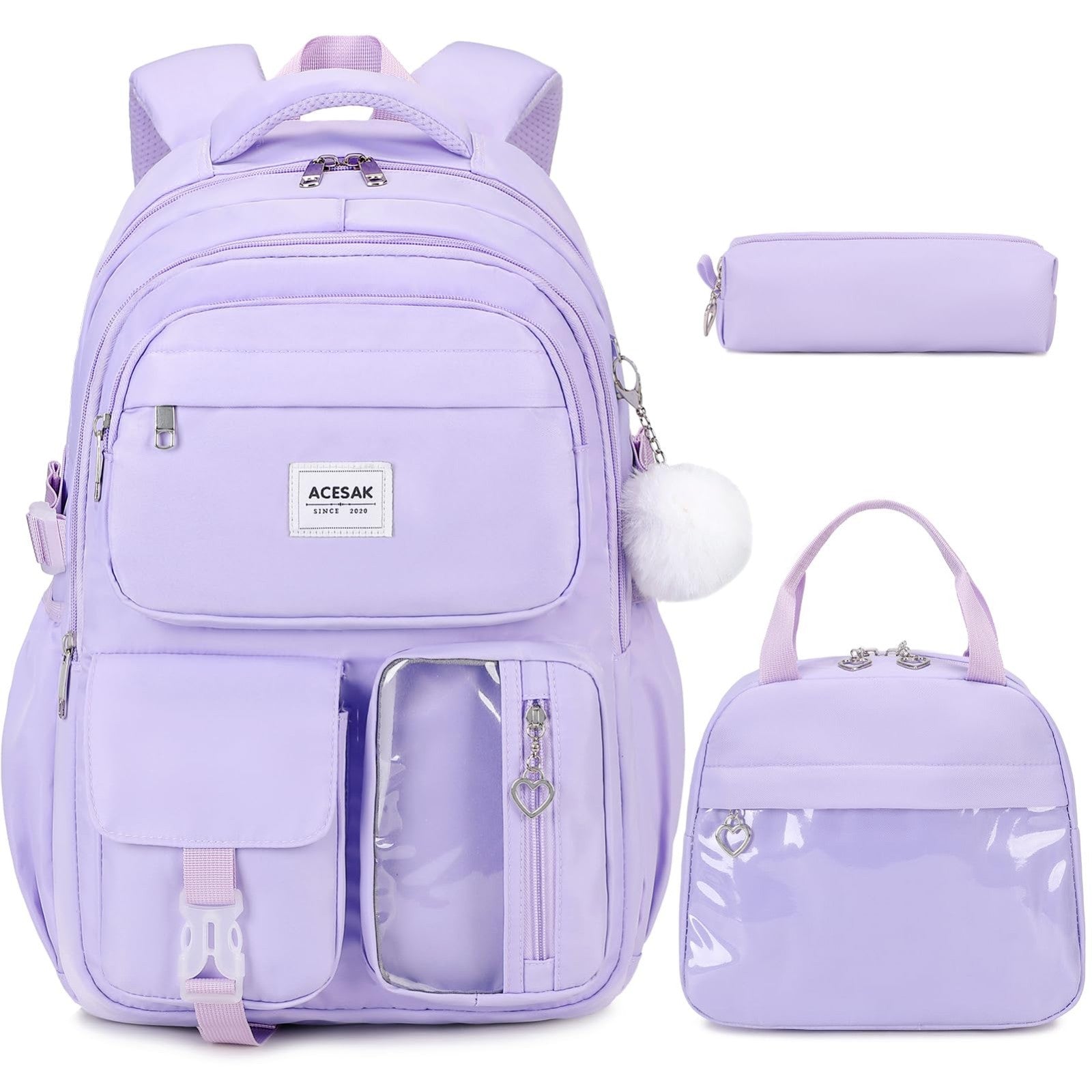 Stylish Girls Backpack Set with Lunch Bag & Pencil Pouch   Teen Laptop Bookbag,1
