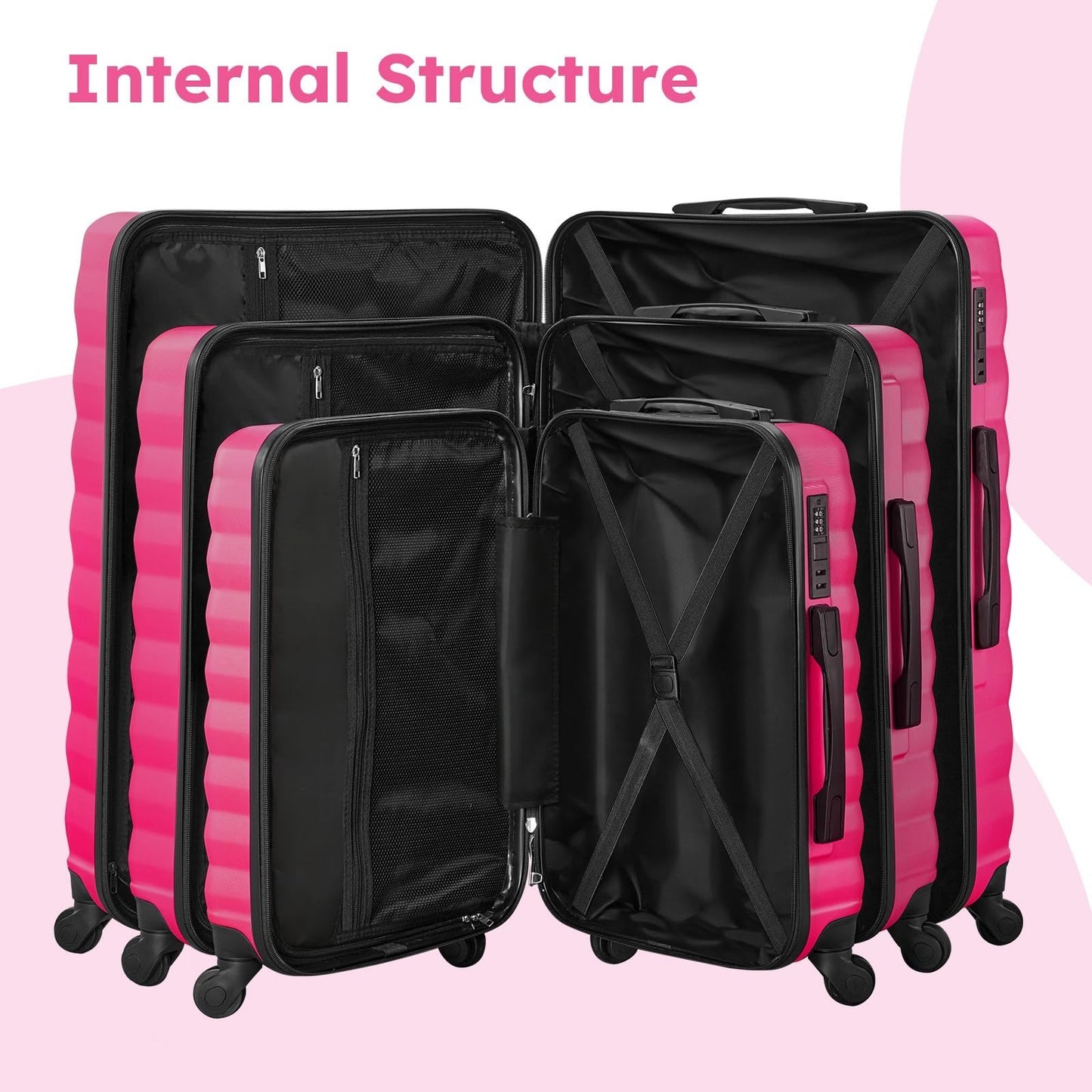 3 Piece Hardshell Luggage Set with Spinner Wheels & 6 Packing Bags (20/24/28")7