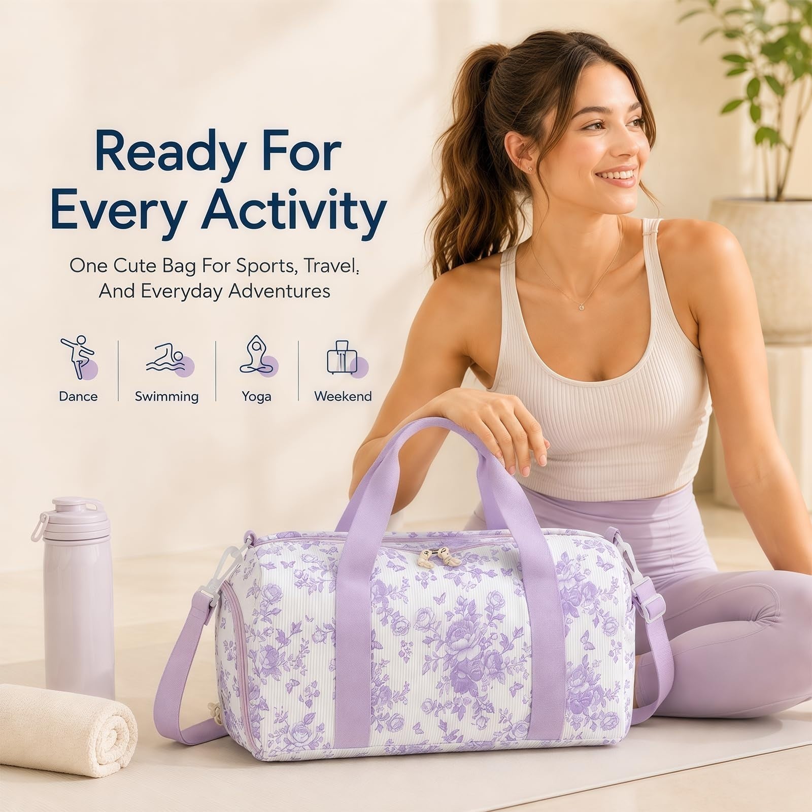 Cute Girls Duffle Bag with Shoes Compartment & Wet Separation - Waterproof Gym &7