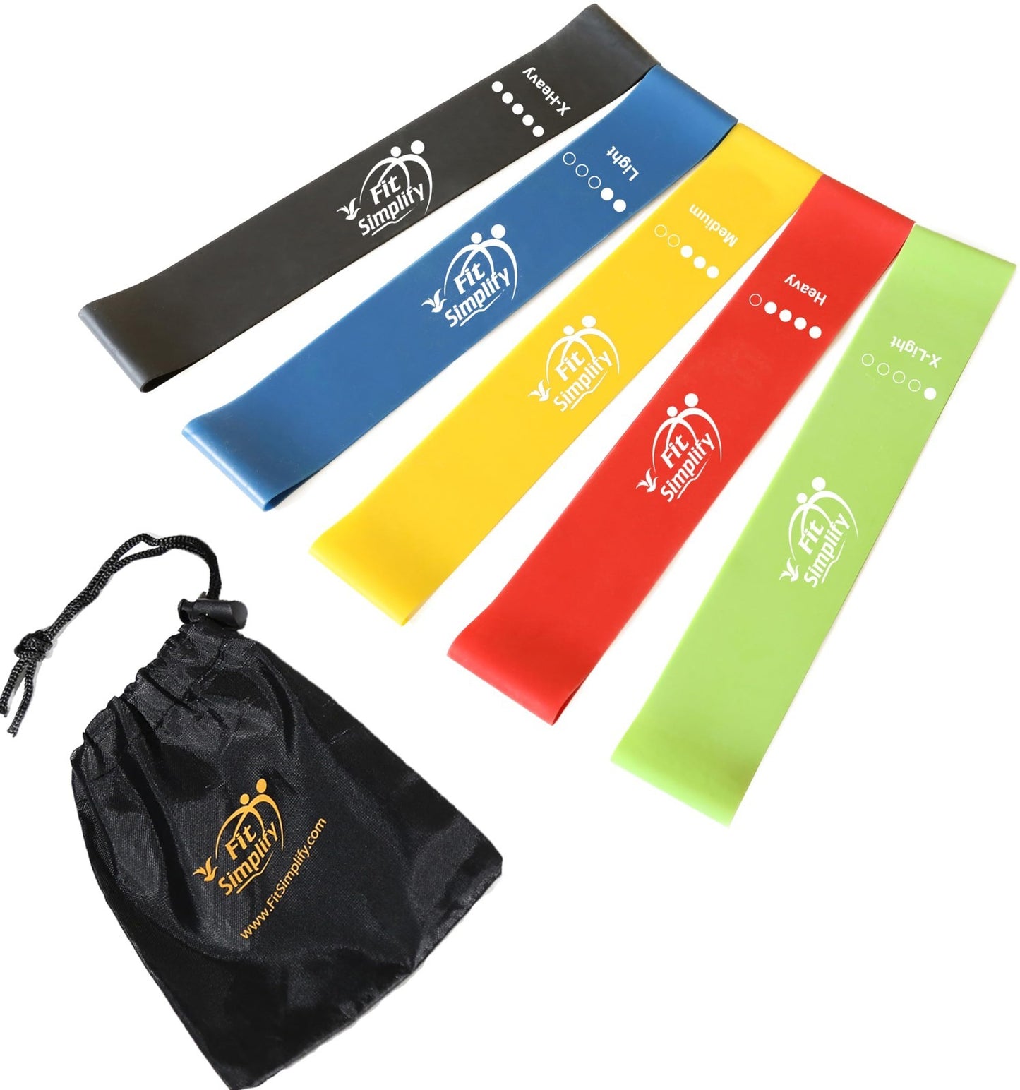 Resistance Loop Exercise Bands Set of 5 with Instruction Guide & Carry Bag   Fit1